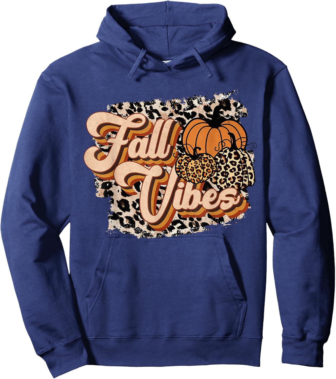 Fall Vibes Leopard Groovy Thanksgiving Autumn Girl Hoodie - Hoodie | Navy
