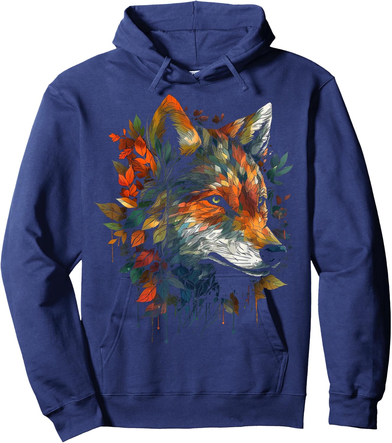 Wolf autumn leaves animal motif artwork - art animal wolf Hoodie - Hoodie | Navy