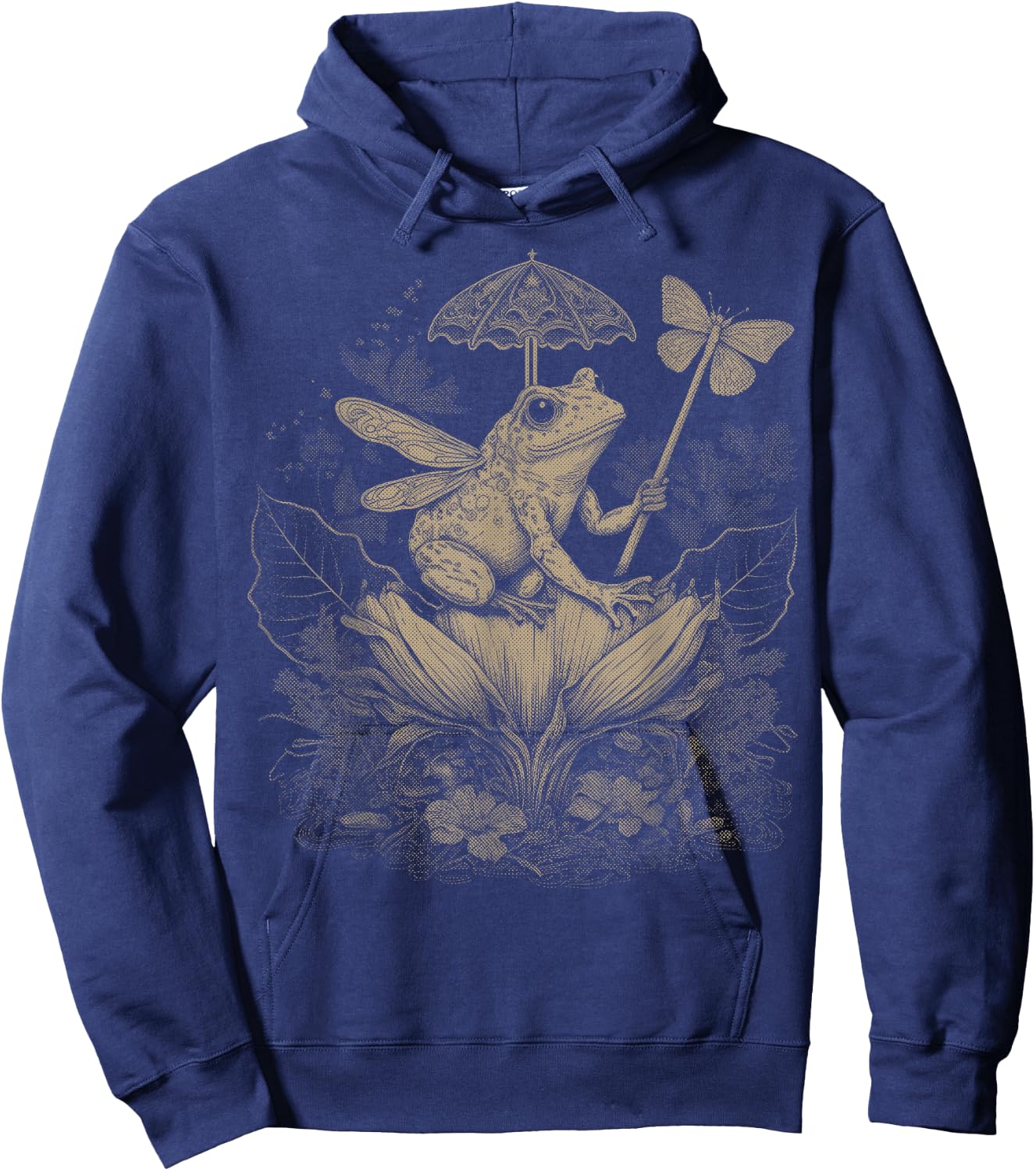 Cute Fairycore Floral Frog Aesthetic Girls Women Graphic Hoodie - Hoodie | Navy