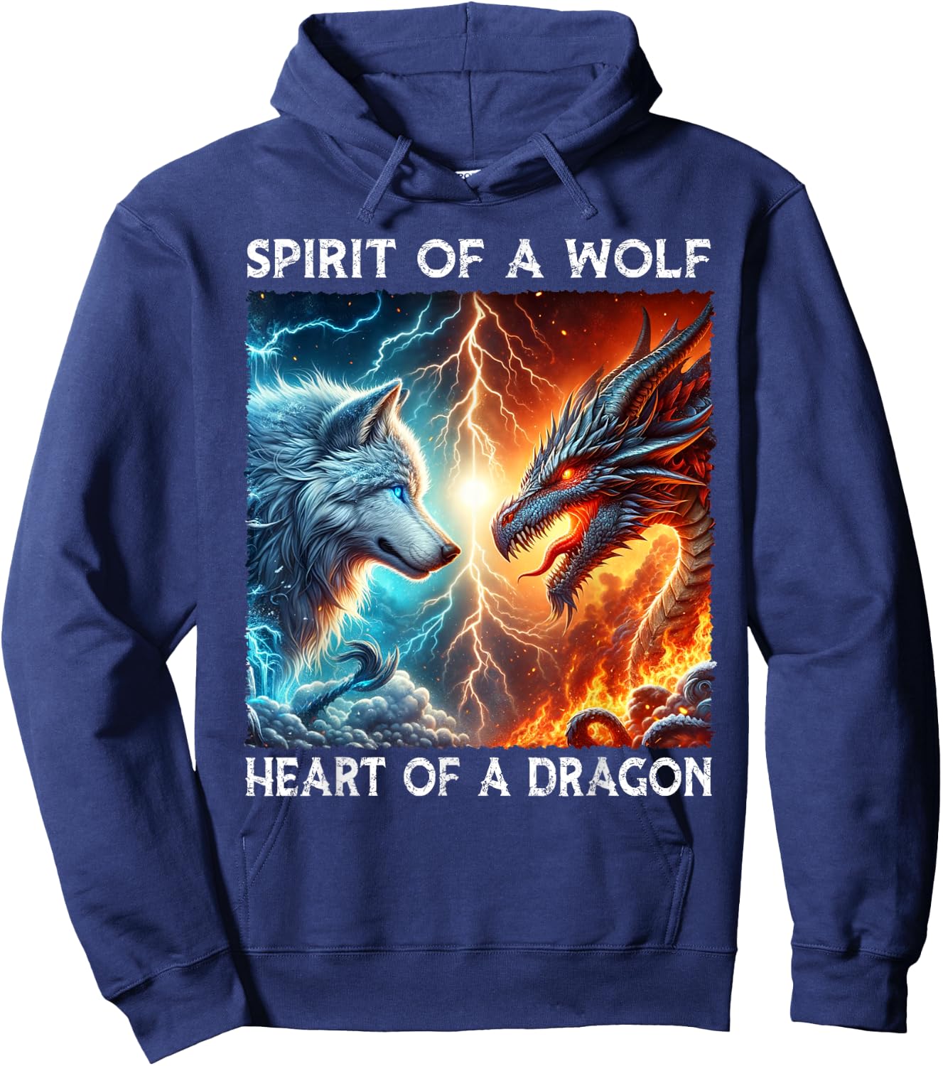 Spirit Of A Wolf Heart Of A Dragon Love Wolves and Dragons Hoodie - Hoodie | Navy