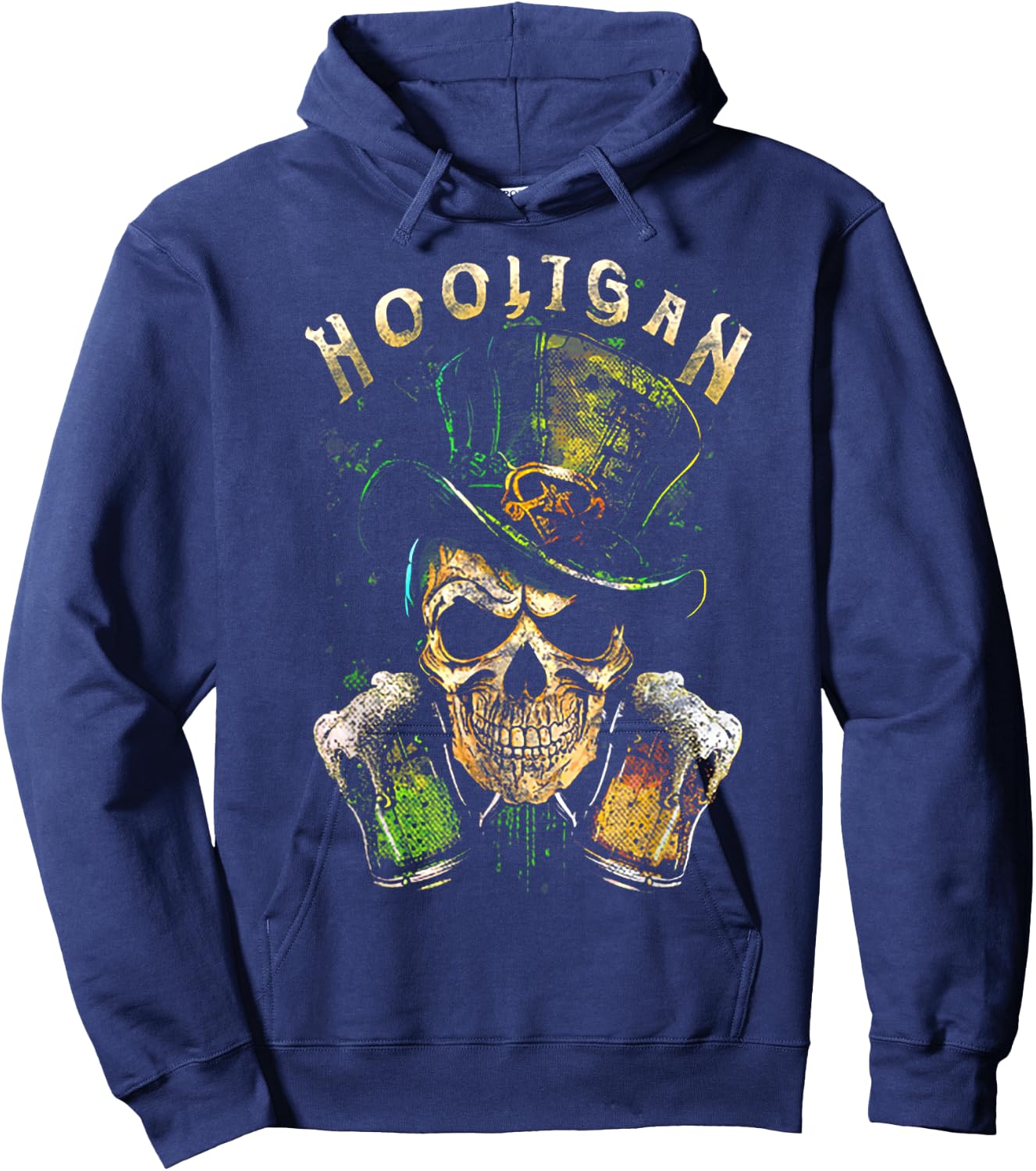 Hooligan Skull Beer Irish Hoodie - Hoodie | Navy