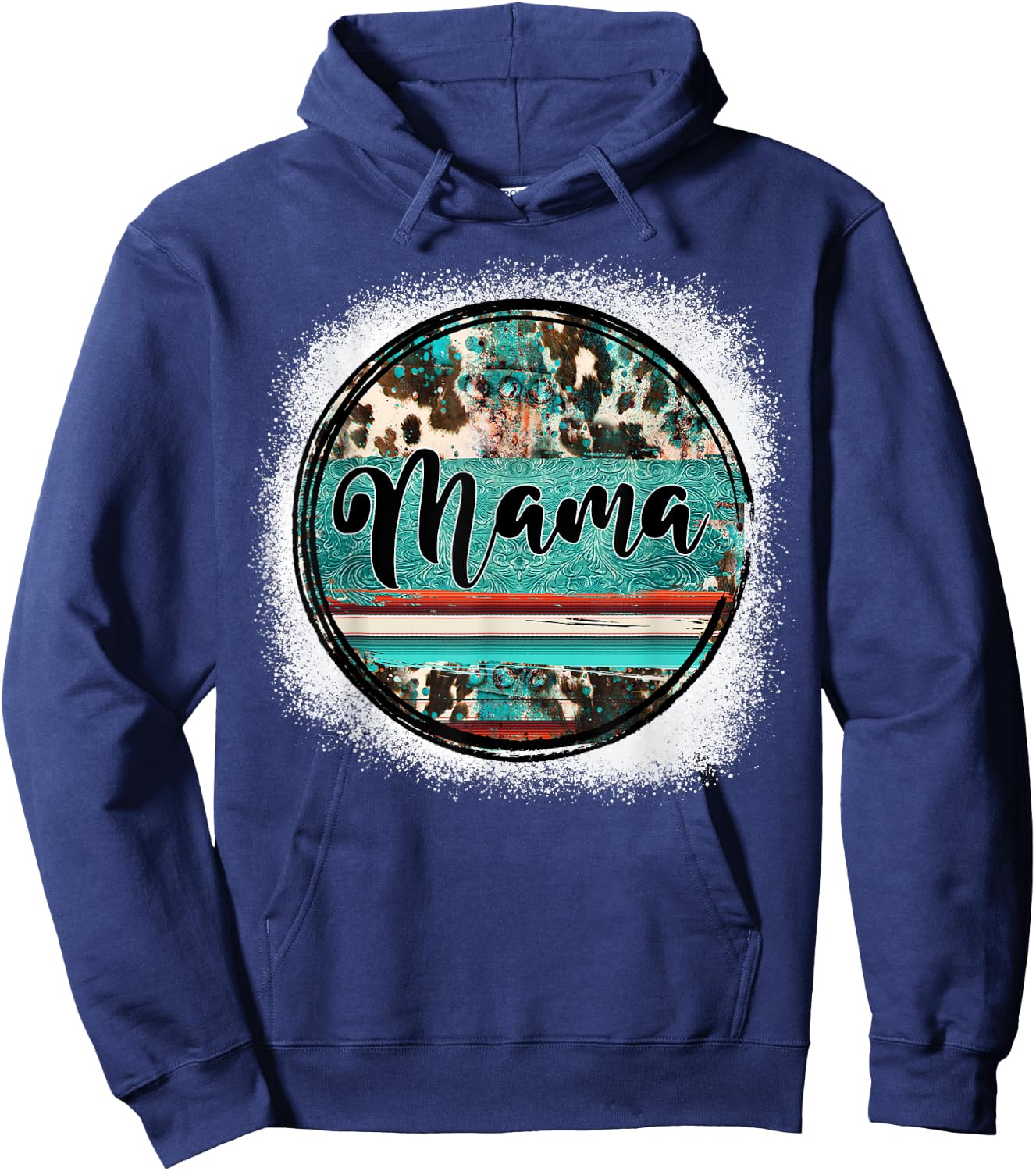 Western Bleached Turquoise Cowgirl Rodeo Mama Mother's Day Hoodie - Hoodie | Navy