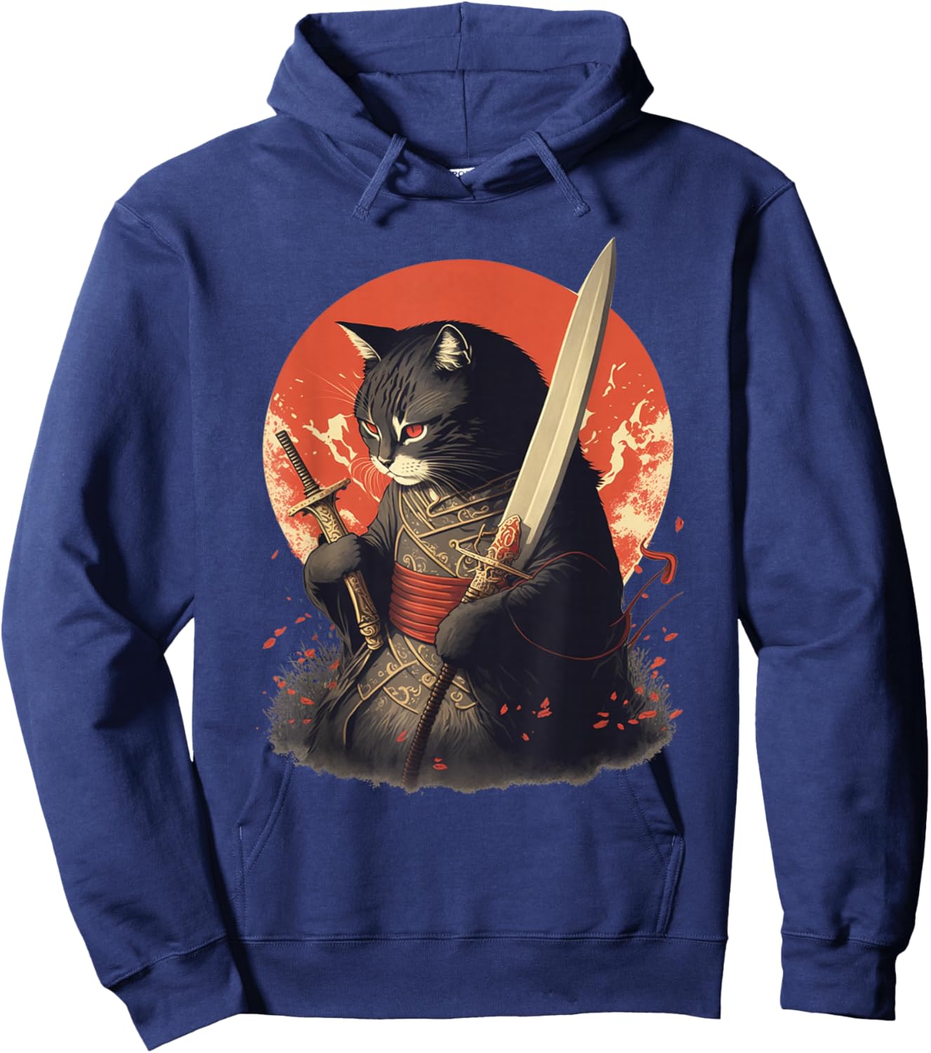 Retro Japanese Samurai Ninja Cat Kawaii Tattoo Graphic Style Hoodie - Hoodie | Navy