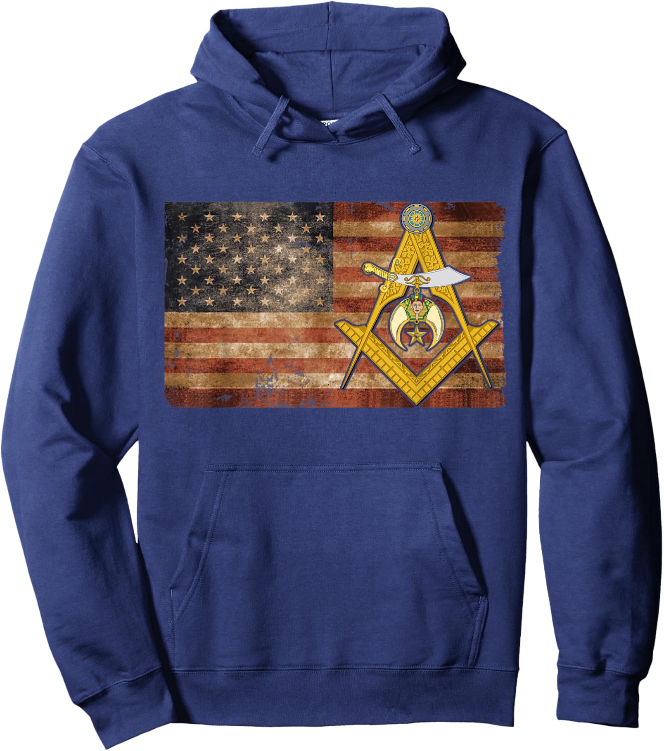 Shriners USA Flag Emblem Compass & Square Mason Father's Day Hoodie - Hoodie | Navy