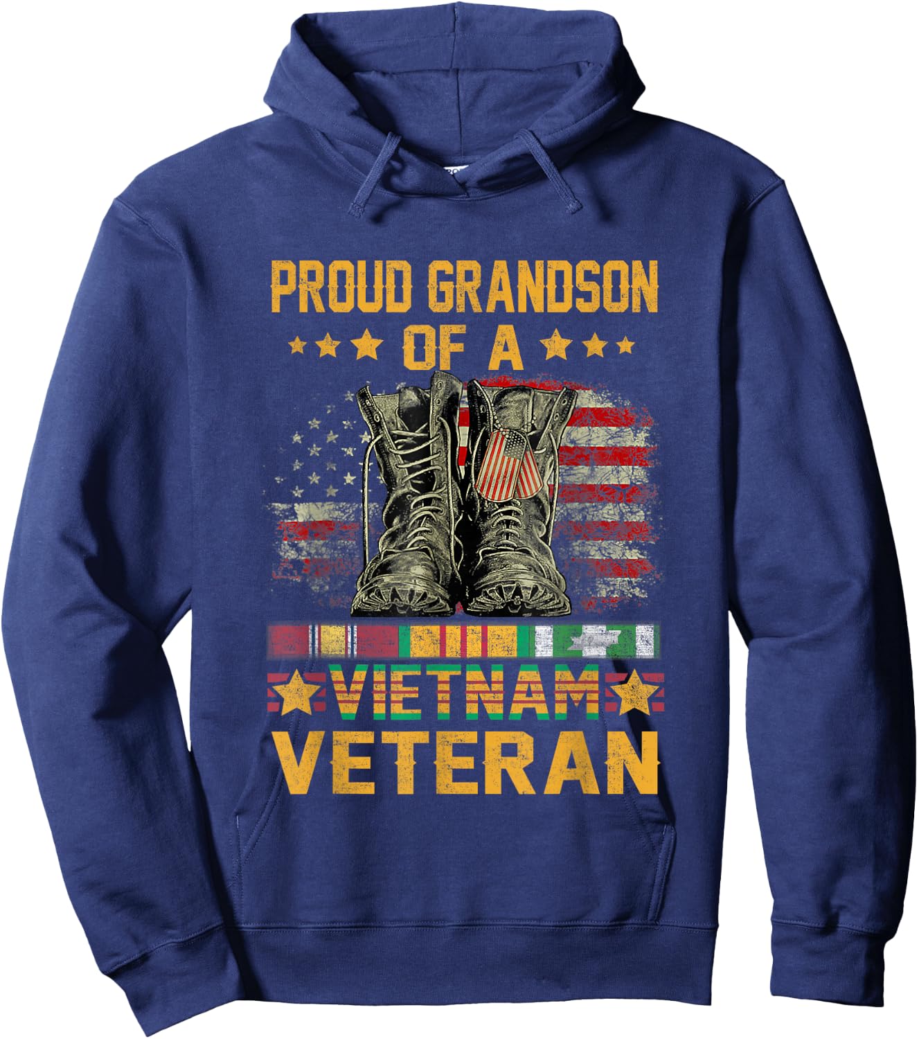 Proud Grandson of A Vietnam Veteran Flag American USA Hoodie - Hoodie | Navy