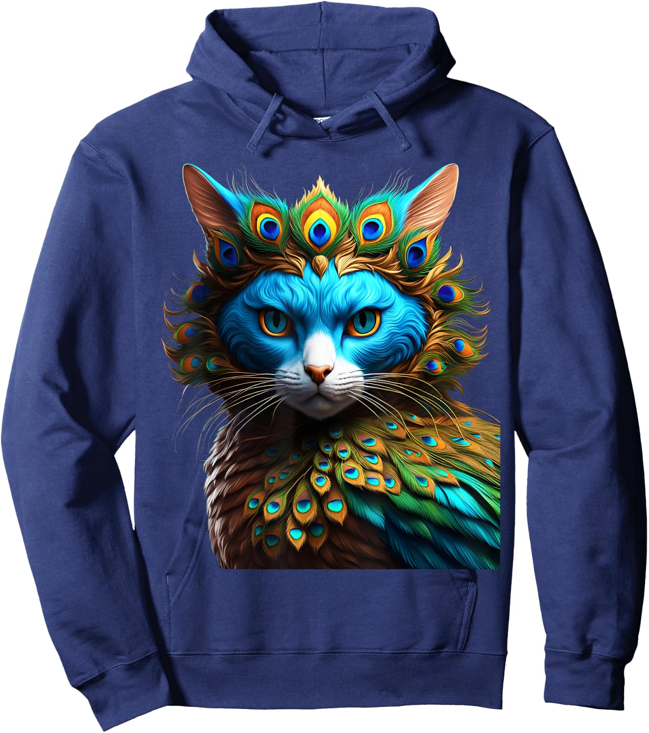 Fantasy Cute Vivid Cat Peacock Mix Women Girls Kids Hoodie - Hoodie | Navy