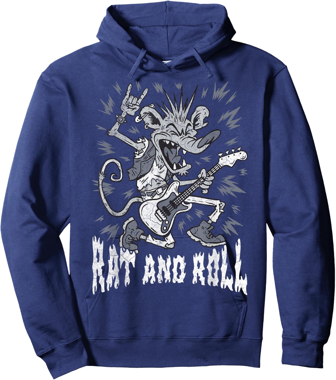 Rock and Roll Rat and Roll Vintage ROCK Music Rat Hoodie - Hoodie | Navy
