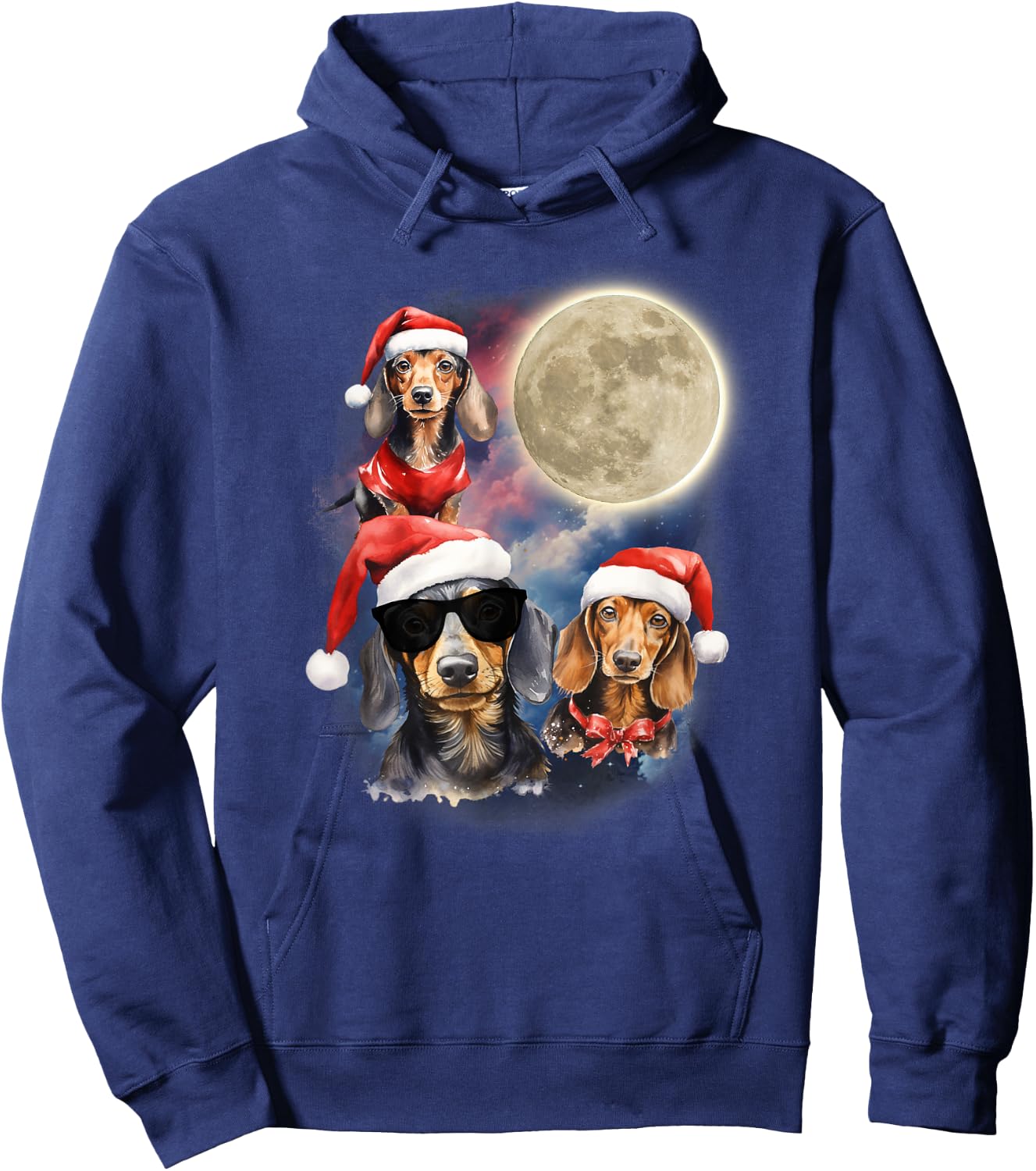 Dachshunds Howling At Moon Funny Festive Dachshund Christmas Hoodie - Hoodie | Navy