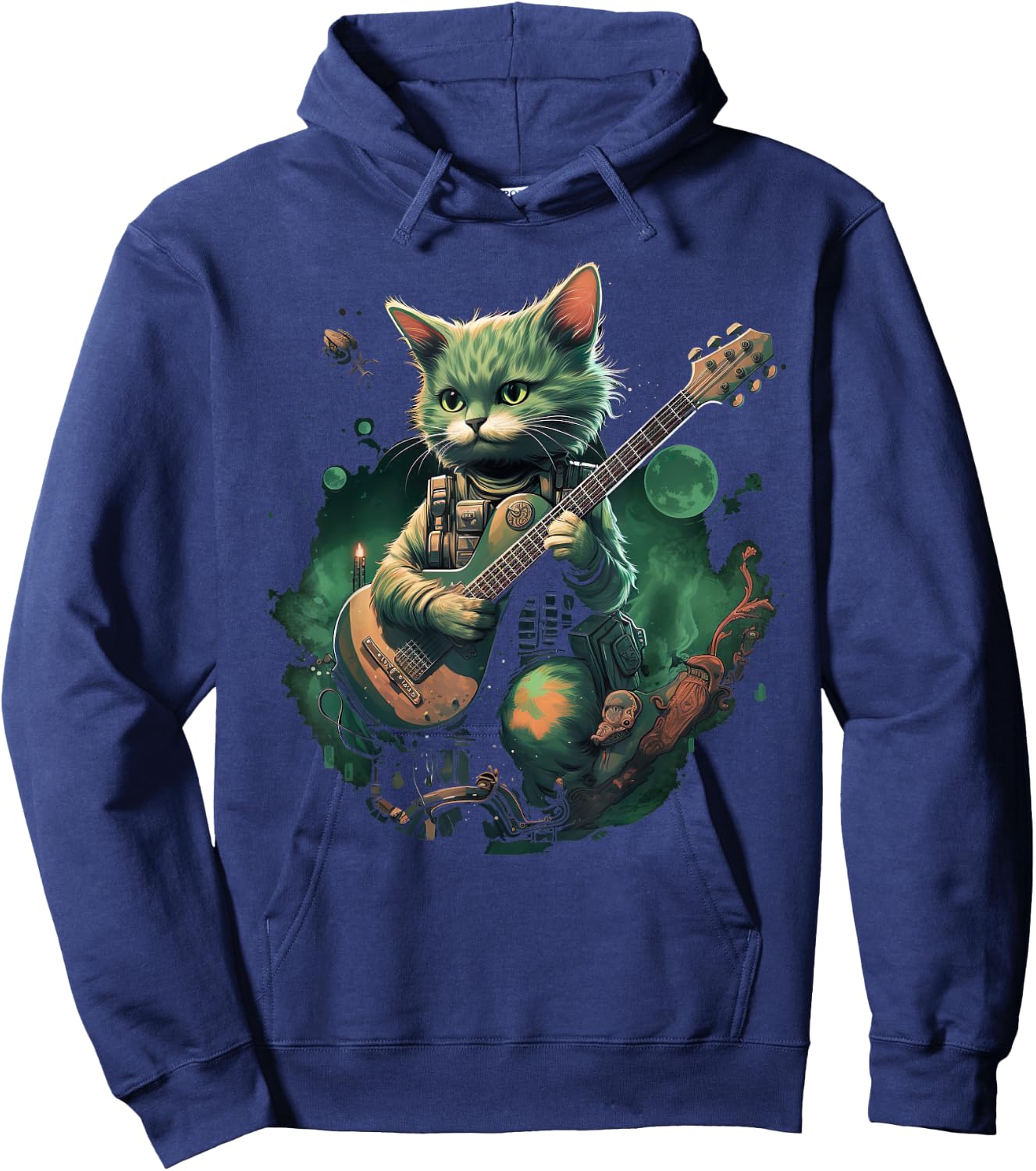 Rock Cat Playing Guitar Cat Funny Guitar Cat Kitty Hoodie - Hoodie | Navy