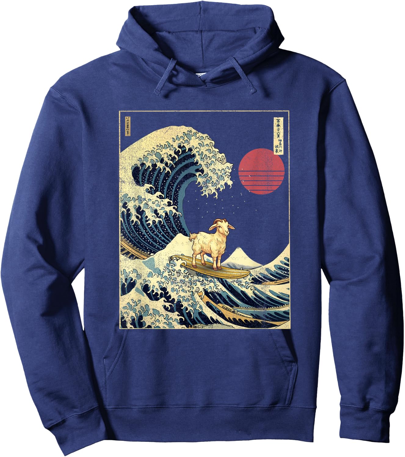 Goat Kanagawa Wave Funny Surf Animal Hoodie - Hoodie | Navy