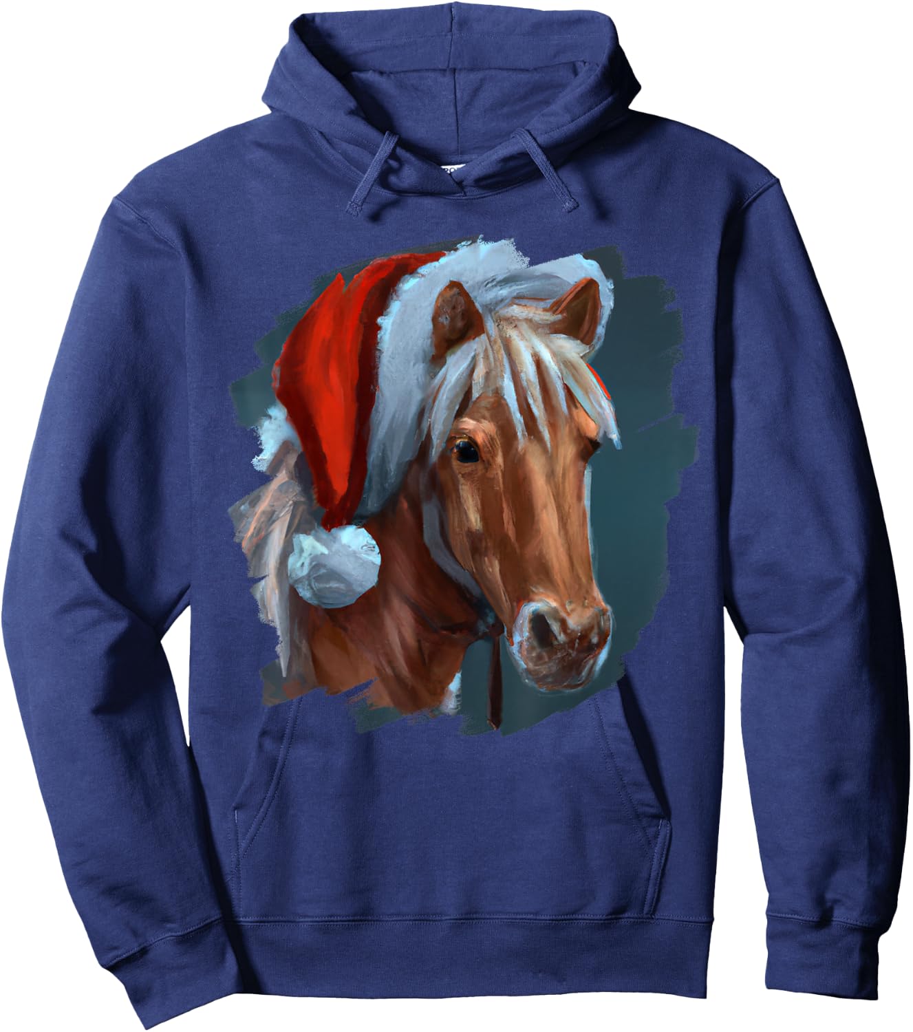 Horse Wearing Santa Claus Hat Horseback Riding Christmas Hoodie - Hoodie | Navy