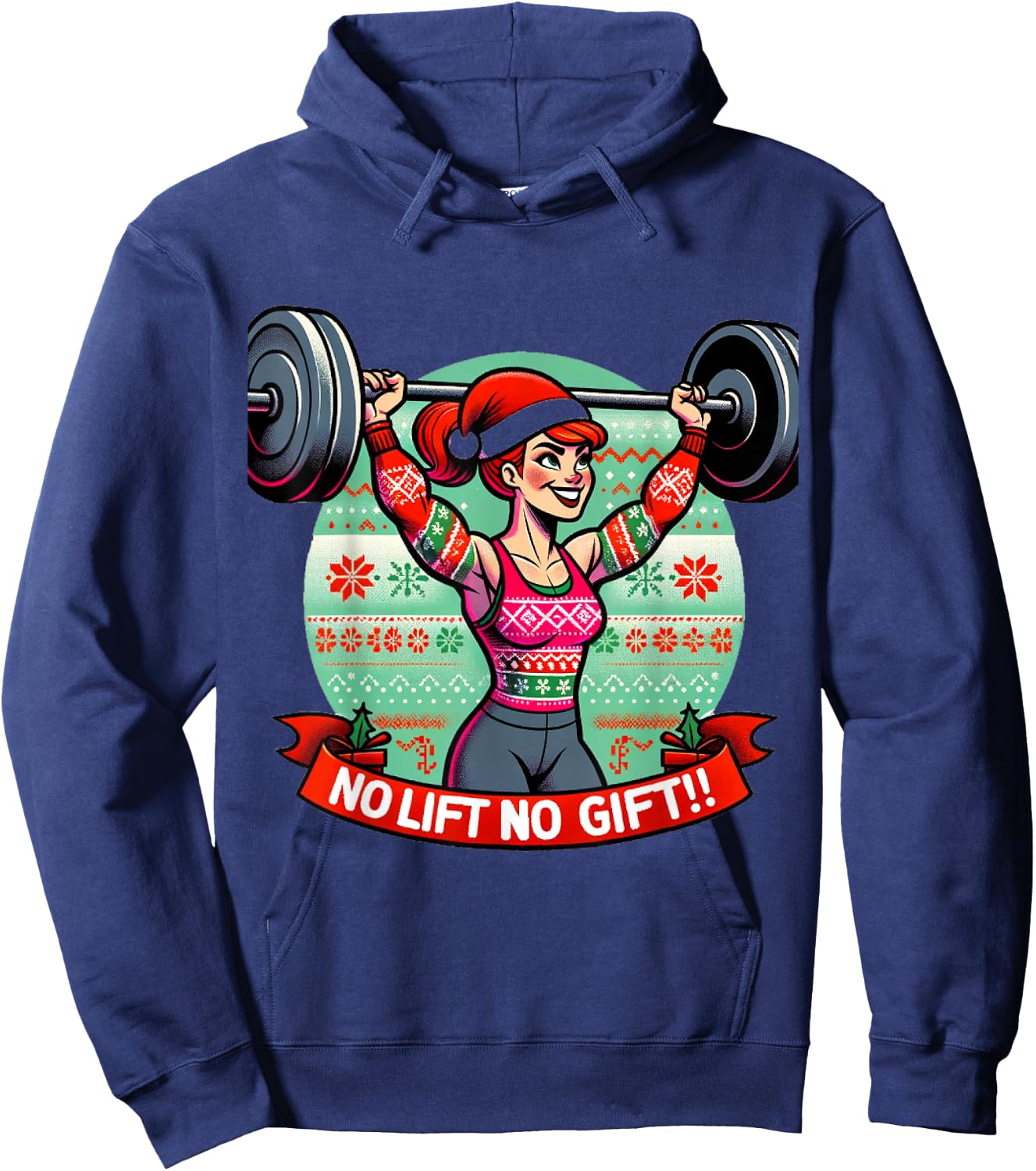 No Lift No Gift Workout Gym Christmas Xmas Miss Santa Women Hoodie - Hoodie | Navy
