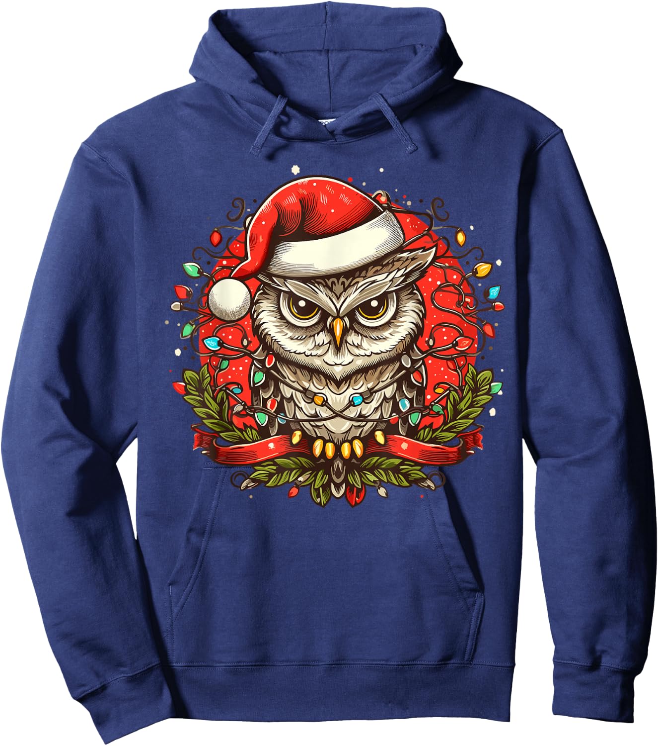 Grumpy Owl Christmas Santa Hat Vintage Owl Women Hoodie - Hoodie | Navy