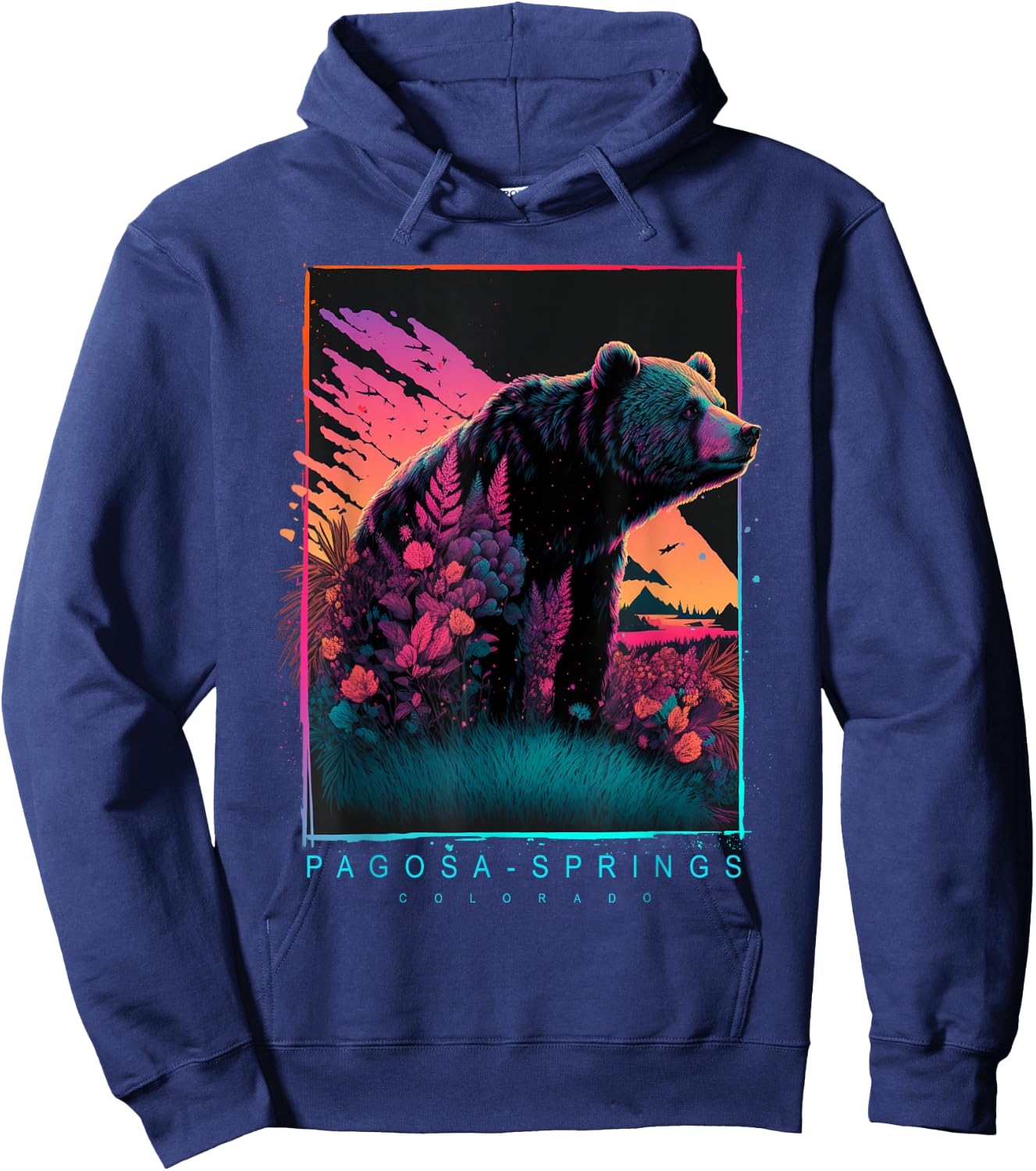 Pagosa Springs Colorado Mountain Bear Hoodie - Hoodie | Navy