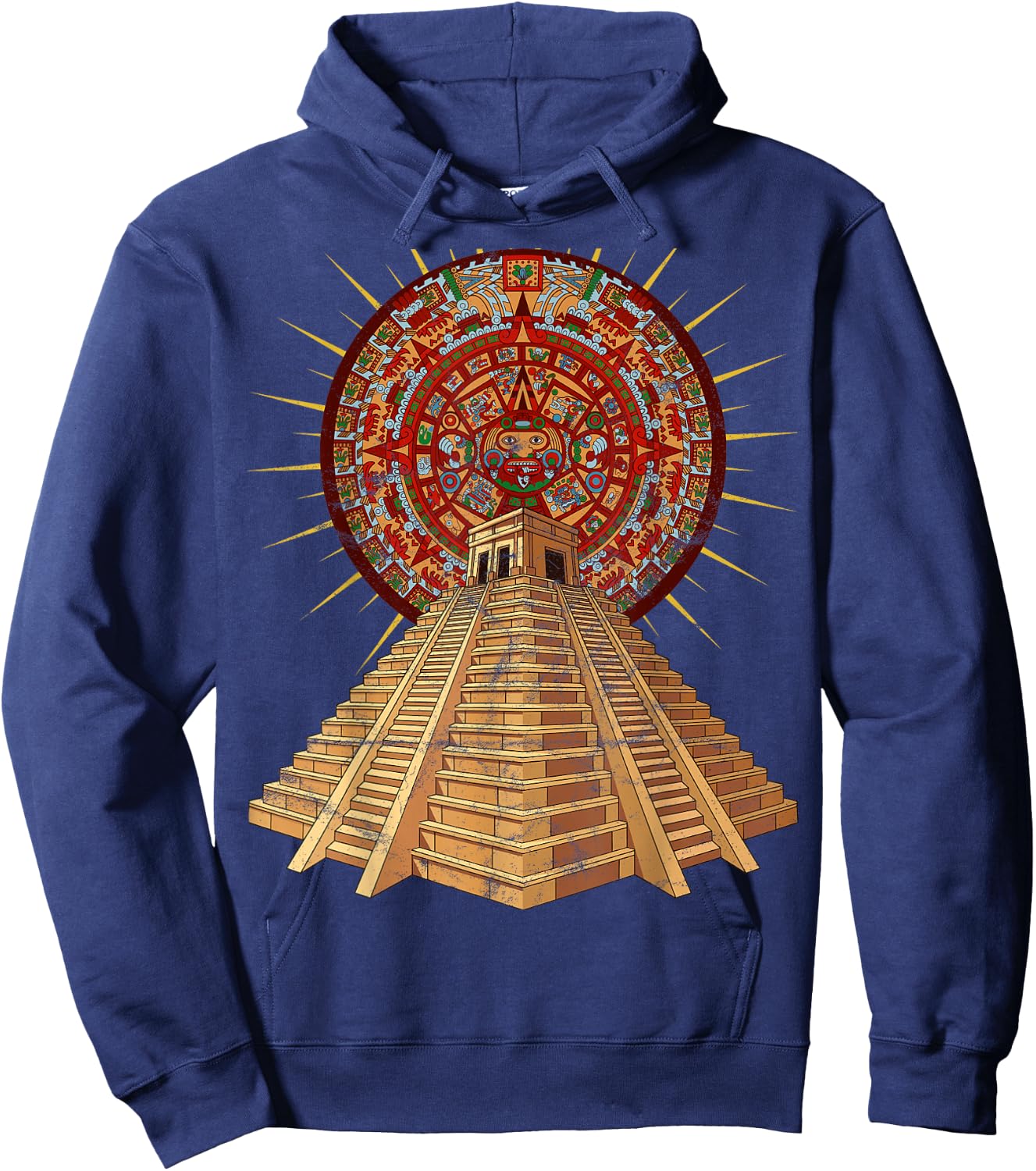 Ancient Sacred Mayan Aztec Calendar Pyramid Geometry Hoodie - Hoodie | Navy