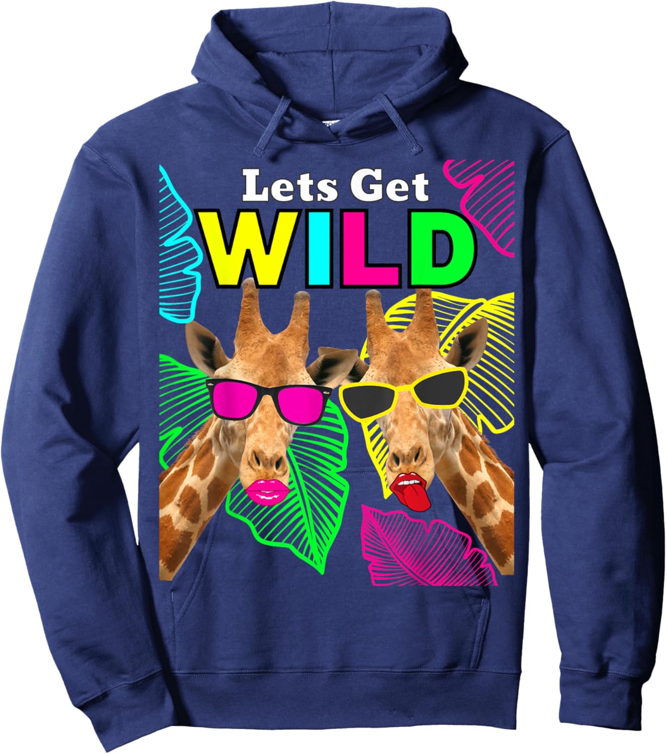 Let's Get Wild Zoo Animals Safari Party Giraffe with Glasses Hoodie - Hoodie | Navy