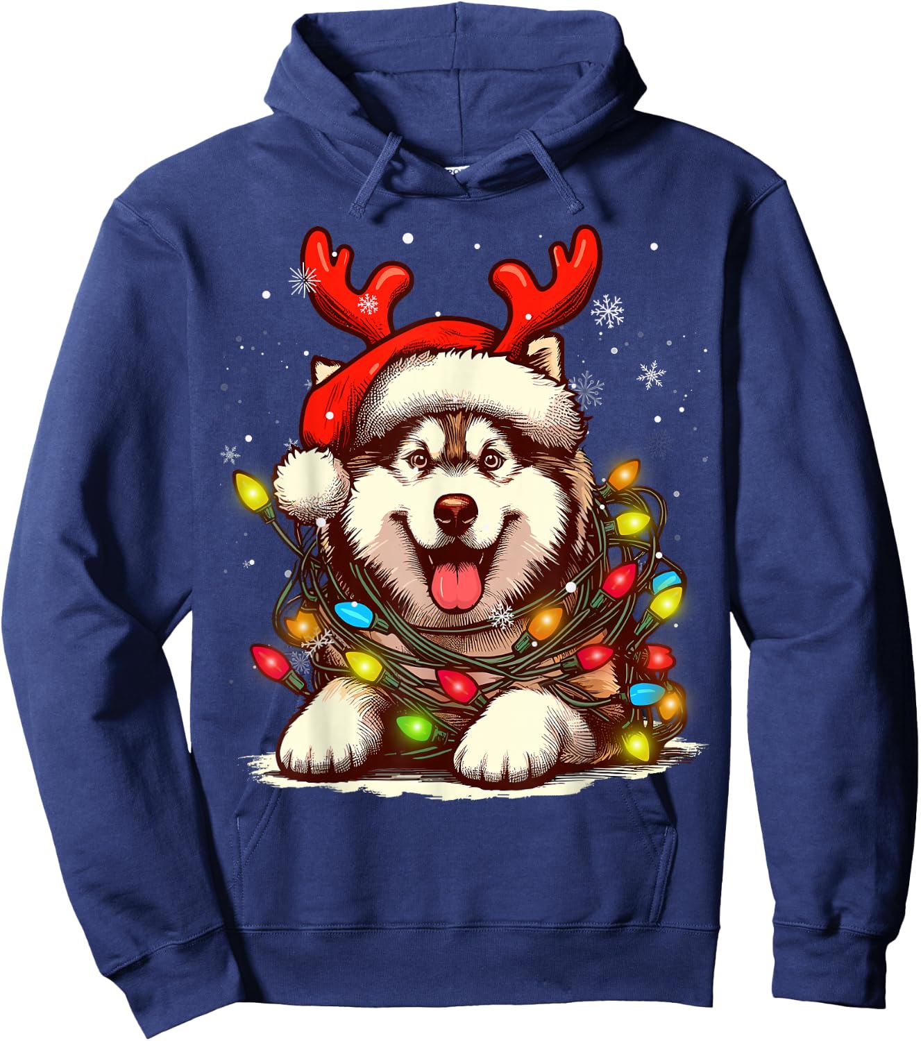 Siberian Husky Christmas Tree Lights Dog Santa Women Men Kid Hoodie - Hoodie | Navy