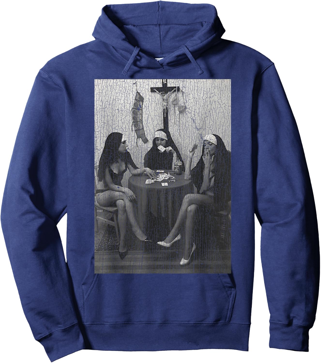 Vintage Nuns Naked Playing Card Smoking Hoodie - Hoodie | Navy
