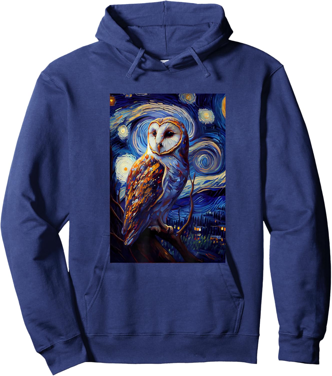 Starry Night Famous Painting Style Barn Owl Hoodie - Hoodie | Navy
