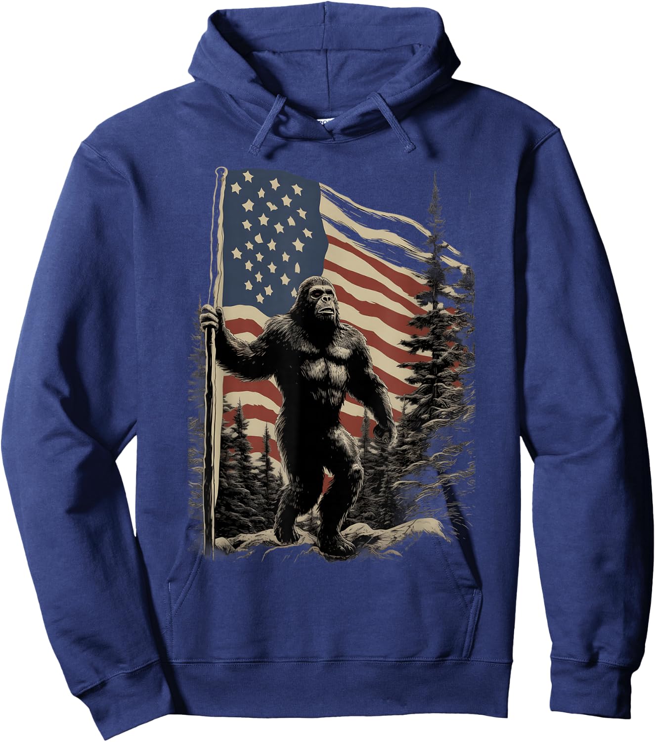 American Flag Bigfoot Patriotic Wilderness Forest Hoodie - Hoodie | Navy