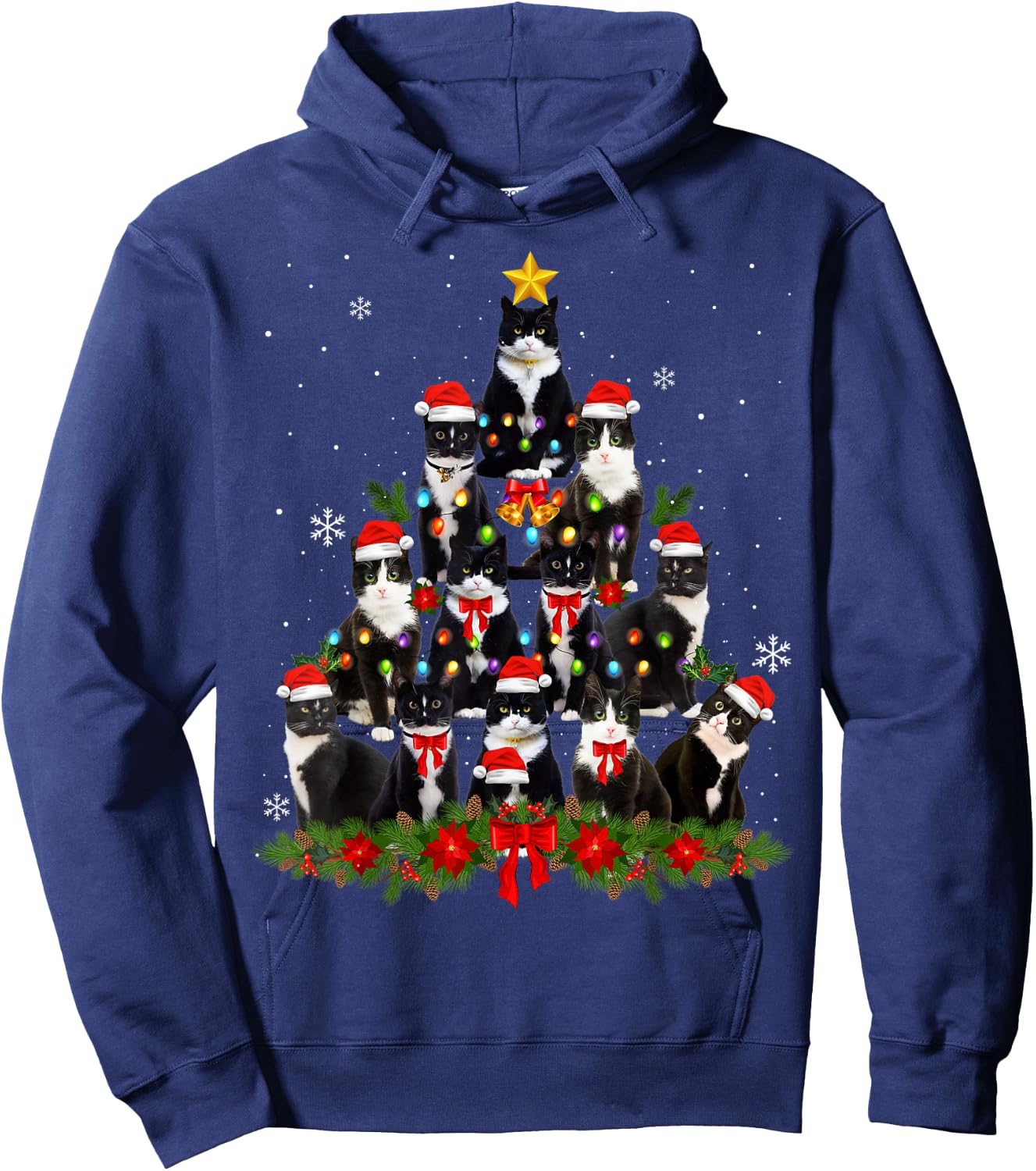 Tuxedo Cat Christmas Tree Tuxedo Cat Lights Xmas Matching Hoodie - Hoodie | Navy