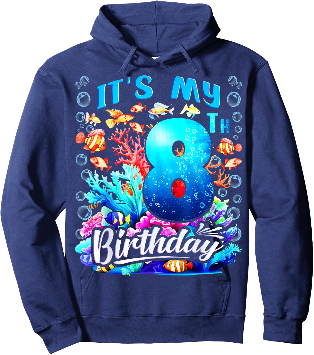 It's My 8th Birthday Boy Sea Fish Ocean Animals Aquarium Hoodie - Hoodie | Navy