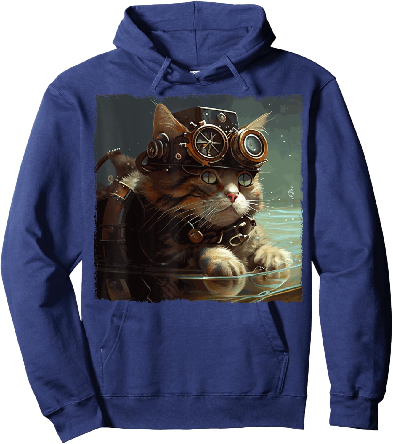 Funny Cat Swimming Steampunk for Kids, Women, Men Hoodie - Hoodie | Navy