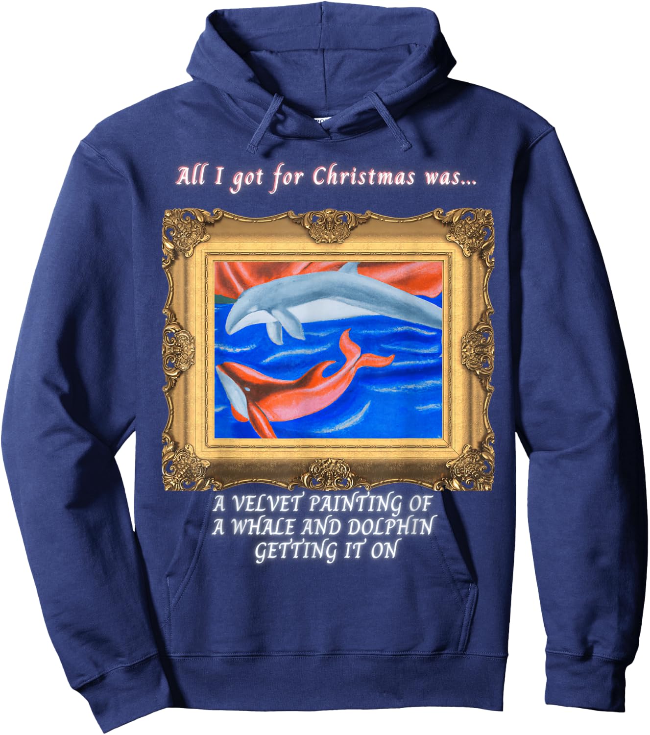 All I got for Christmas velvet painting of a whale & dolphin Hoodie - Hoodie | Navy