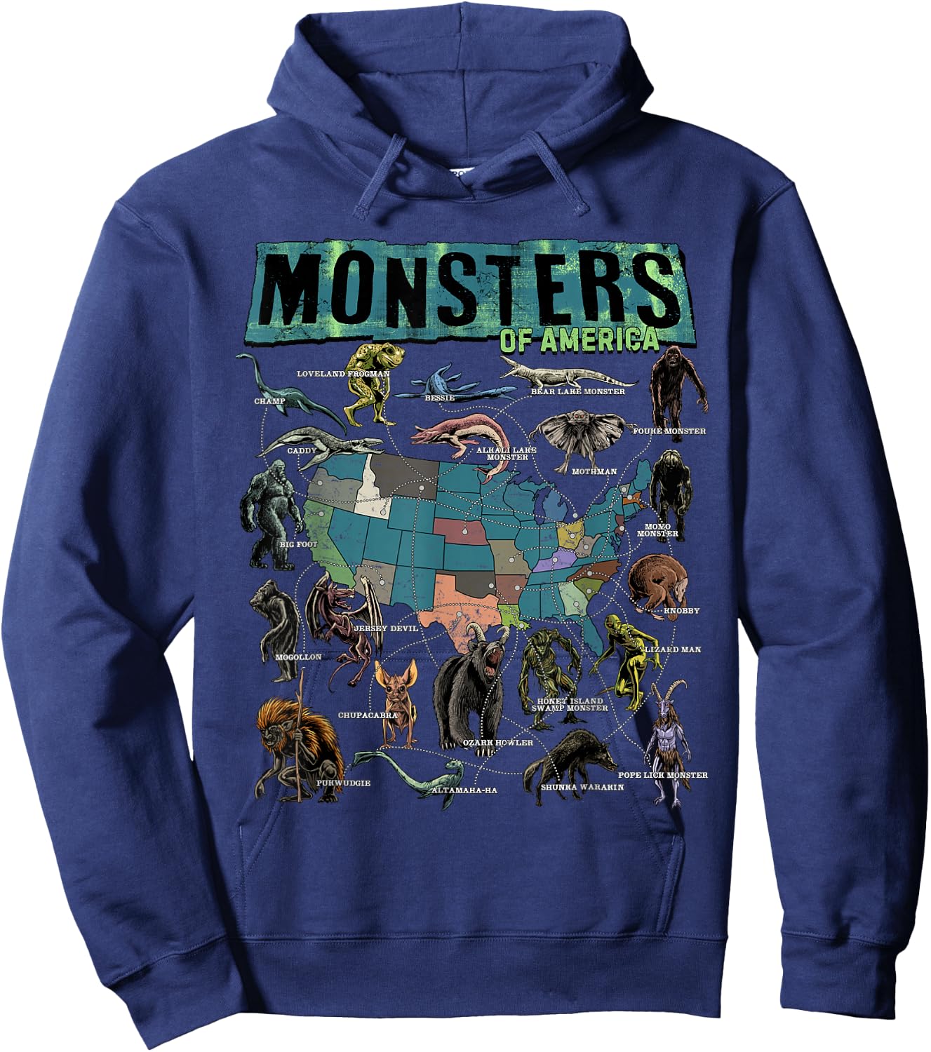 Cryptid Monsters of America Folklore Creature Cryptozoology Hoodie - Hoodie | Navy