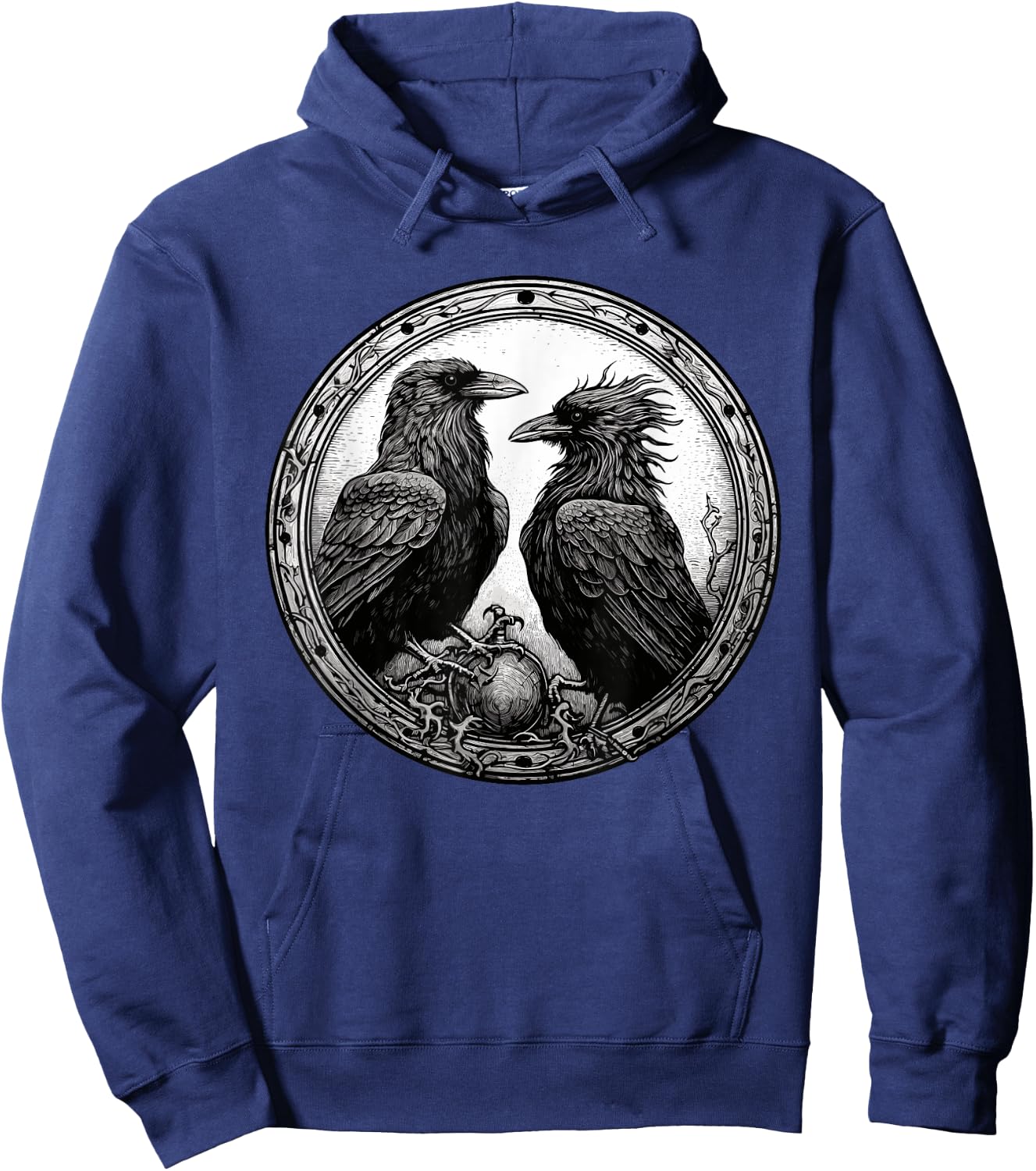 Raven Illustration White Black Ravens Goth Crow Hoodie - Hoodie | Navy