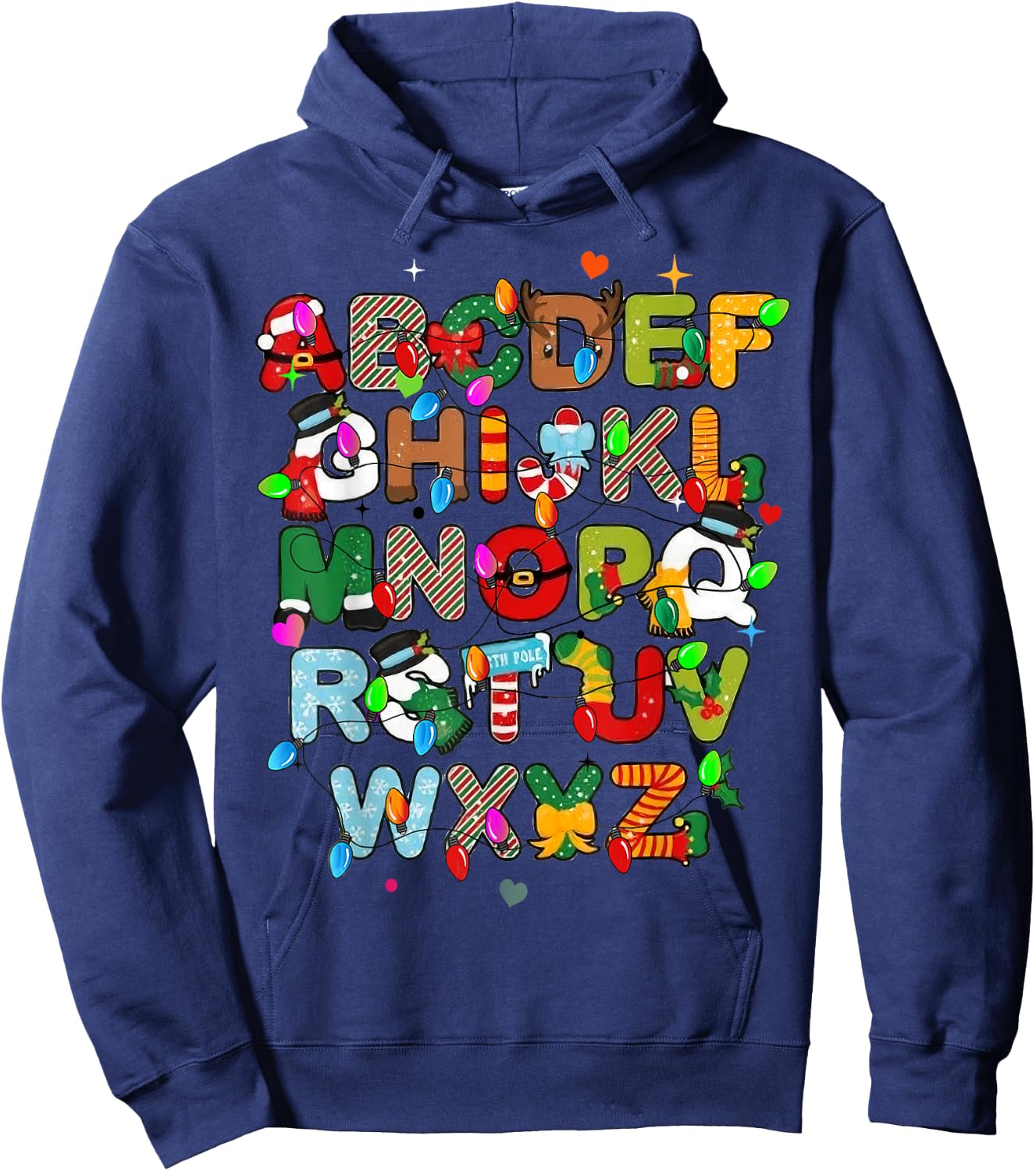 ABCs Learning Kindergarten Teacher Christmas Lights Alphabet Women Kids Hoodie - Hoodie | Navy