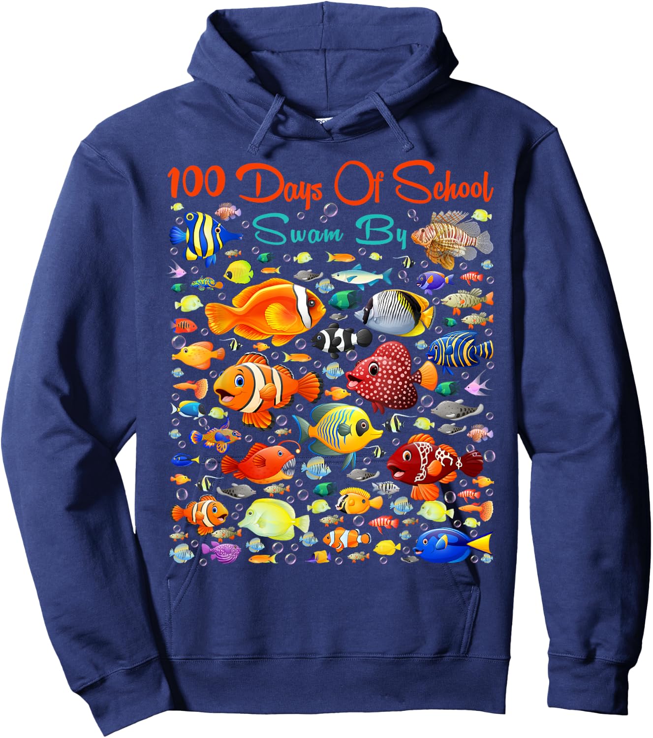 100 Days Of School Swam By Ocean Fishes 100 Days Smarter Kid Hoodie - Hoodie | Navy