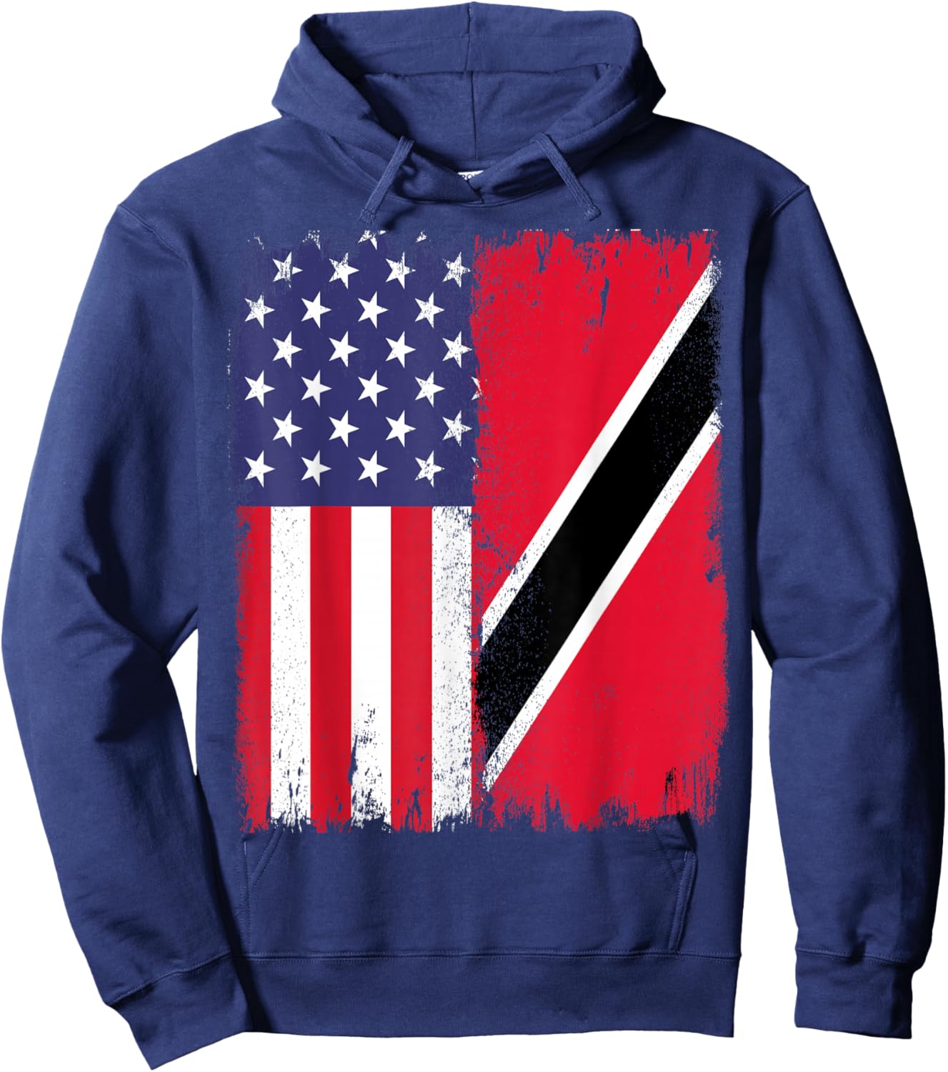 Trinidad And Tobago Trini Roots Half USA Trinidad Flag Hoodie - Hoodie | Navy