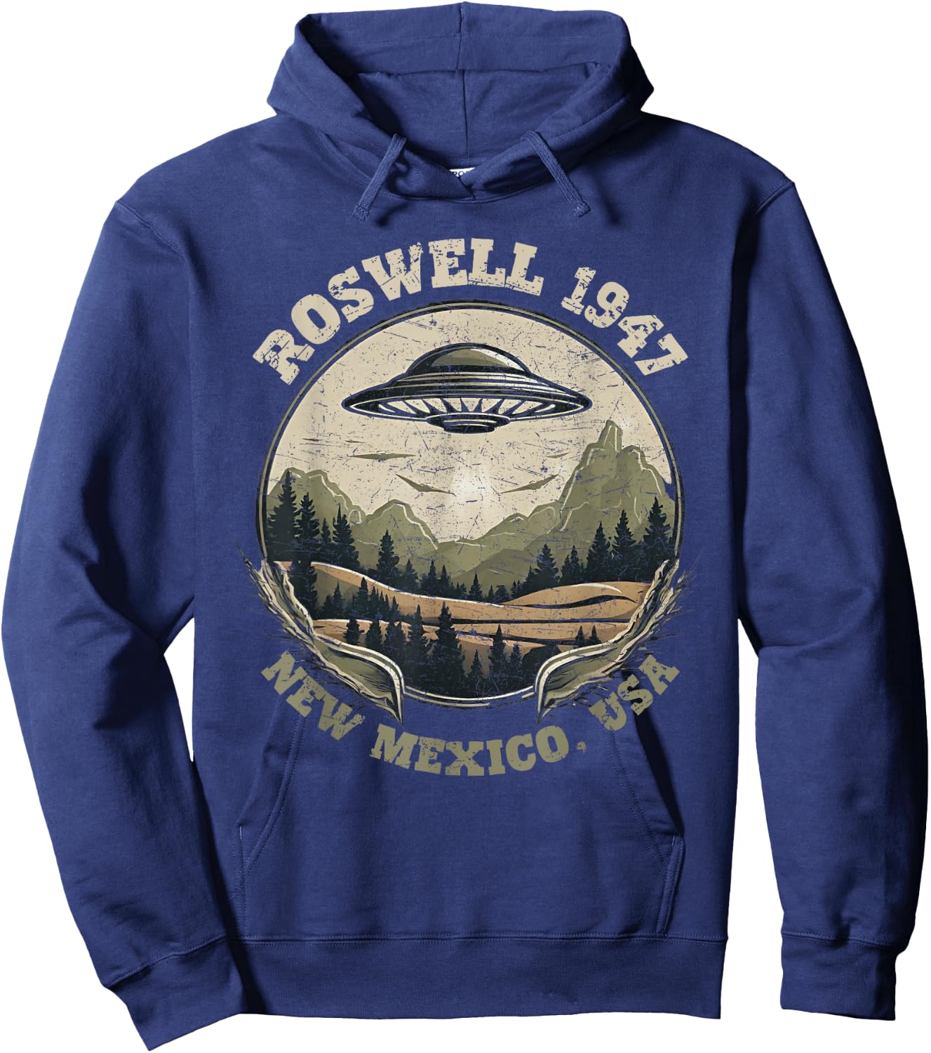 Roswell 1947 Abduction New Mexico UFO Vintage Alien Hunter Hoodie - Hoodie | Navy