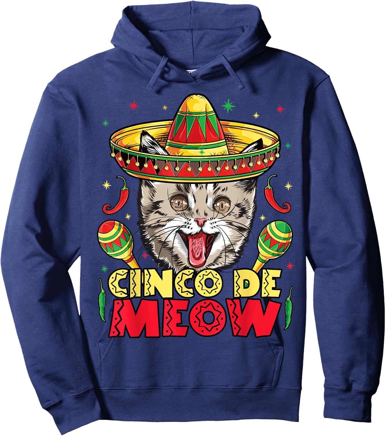 Cinco de Meow Mayo Cat Sombrero Kids Girls Boys Kitty Kitten Hoodie - Hoodie | Navy