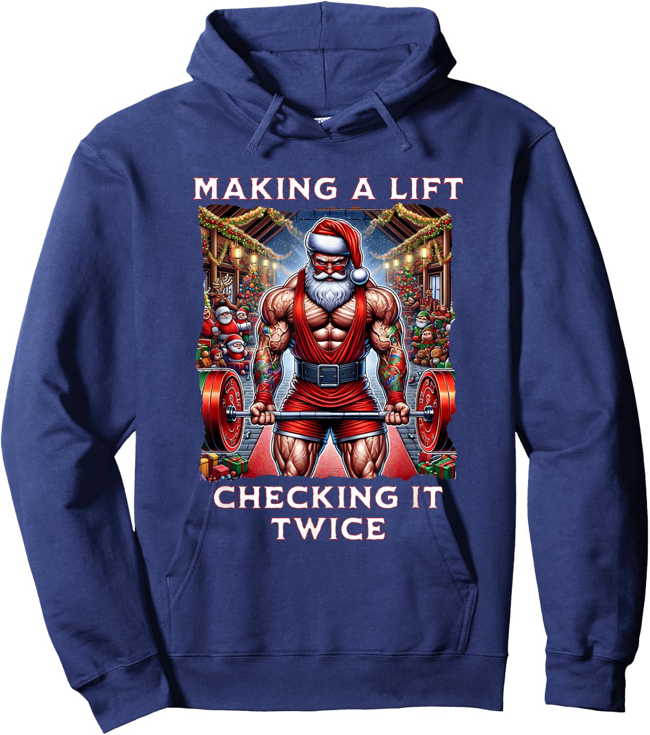 Making a lift, checking it twice. Swole Santa Christmas Hoodie - Hoodie | Navy