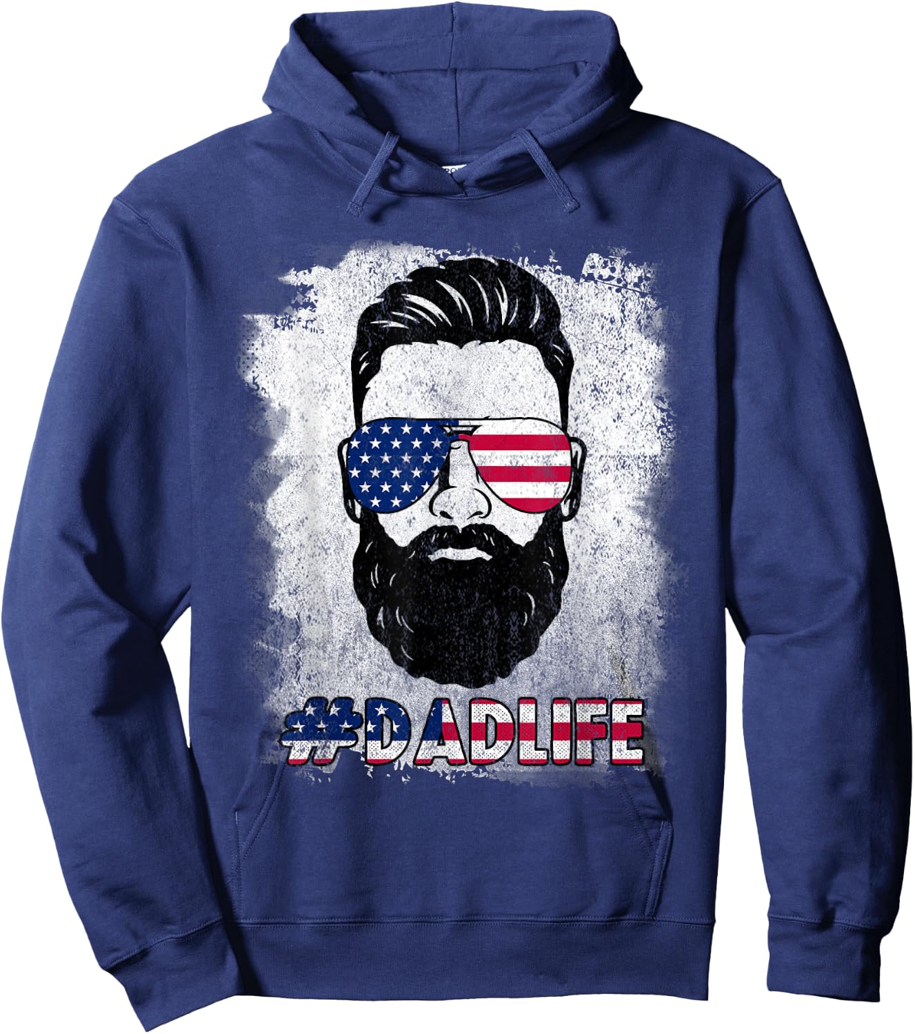 Dad Life Beard Sunglasses USA Flag Father's Day 4th Of July Hoodie - Hoodie | Navy