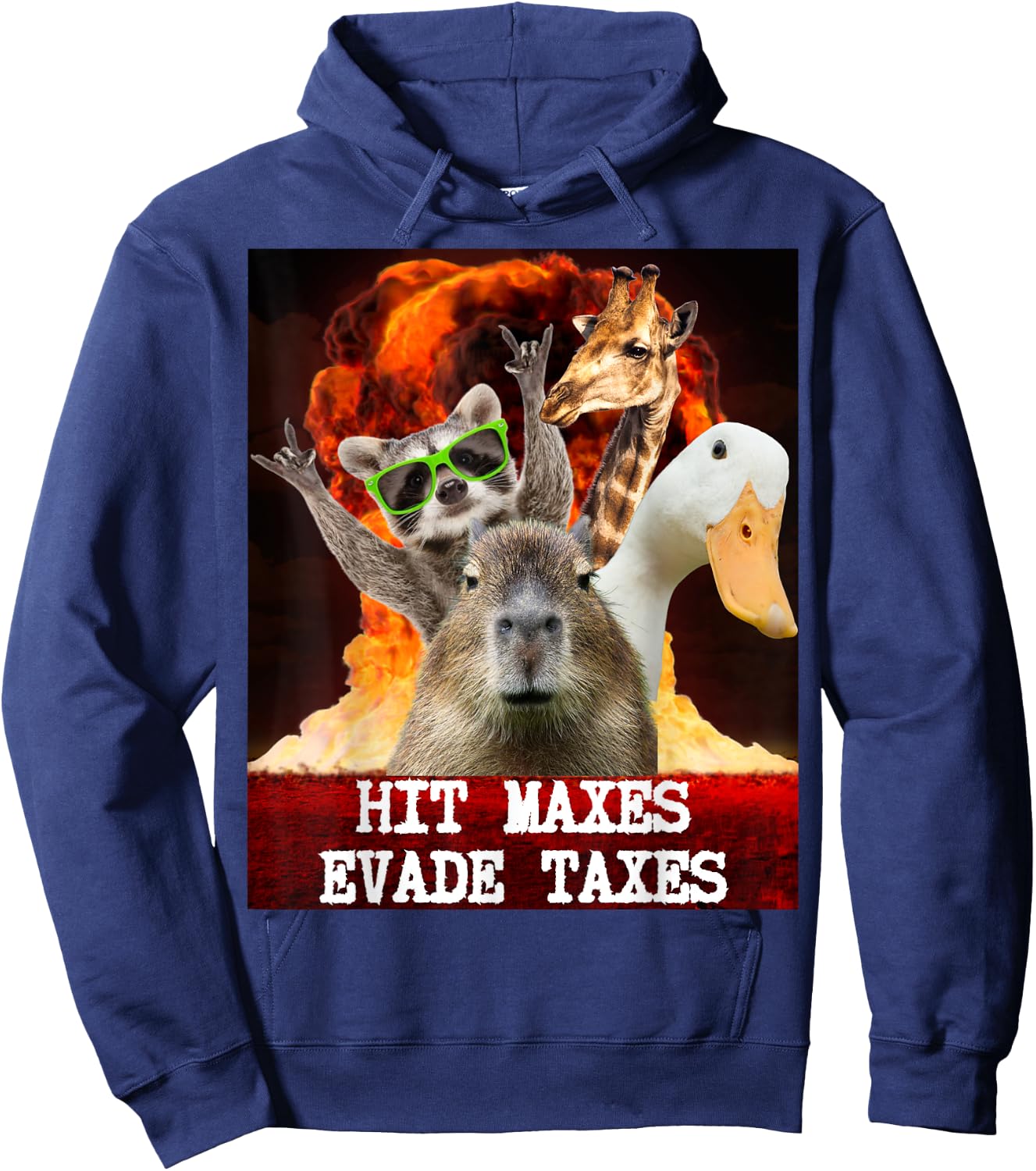 Funny Gym Weightlifting Hit Maxes Evade Taxes Workout Meme Hoodie - Hoodie | Navy