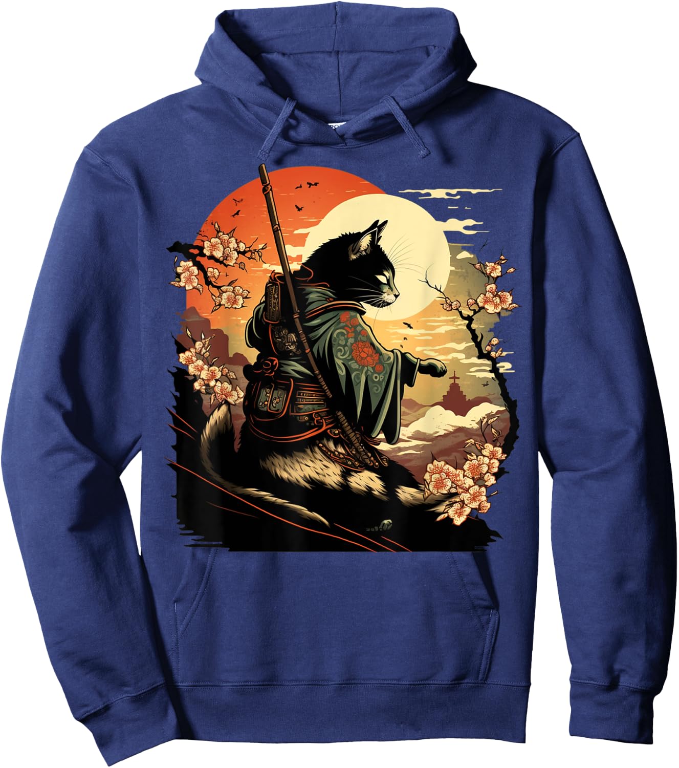 Japanese Art Cat Ninja Ukiyo-e Anime Style Samurai Cat Hoodie - Hoodie | Navy