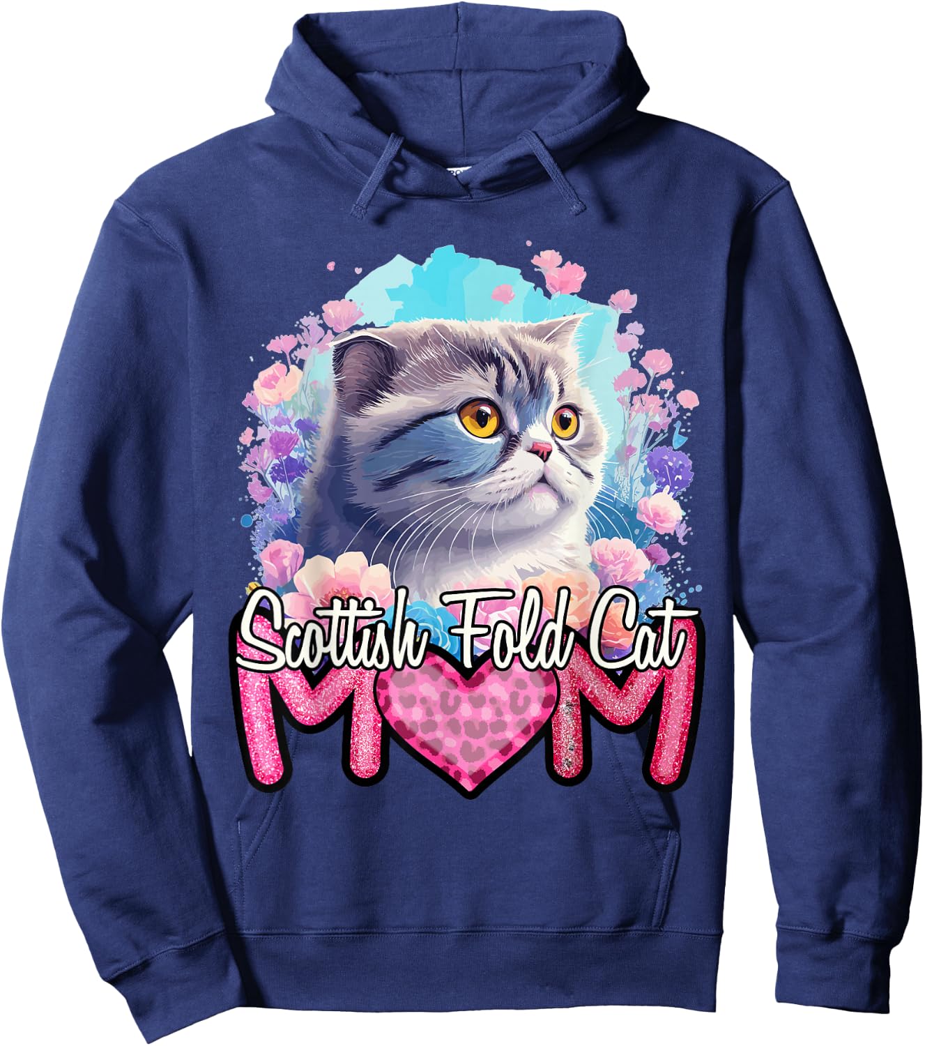 Scottish Fold Mom. Retro Scottish Fold Cat Lover - Cat Mama Hoodie - Hoodie | Navy