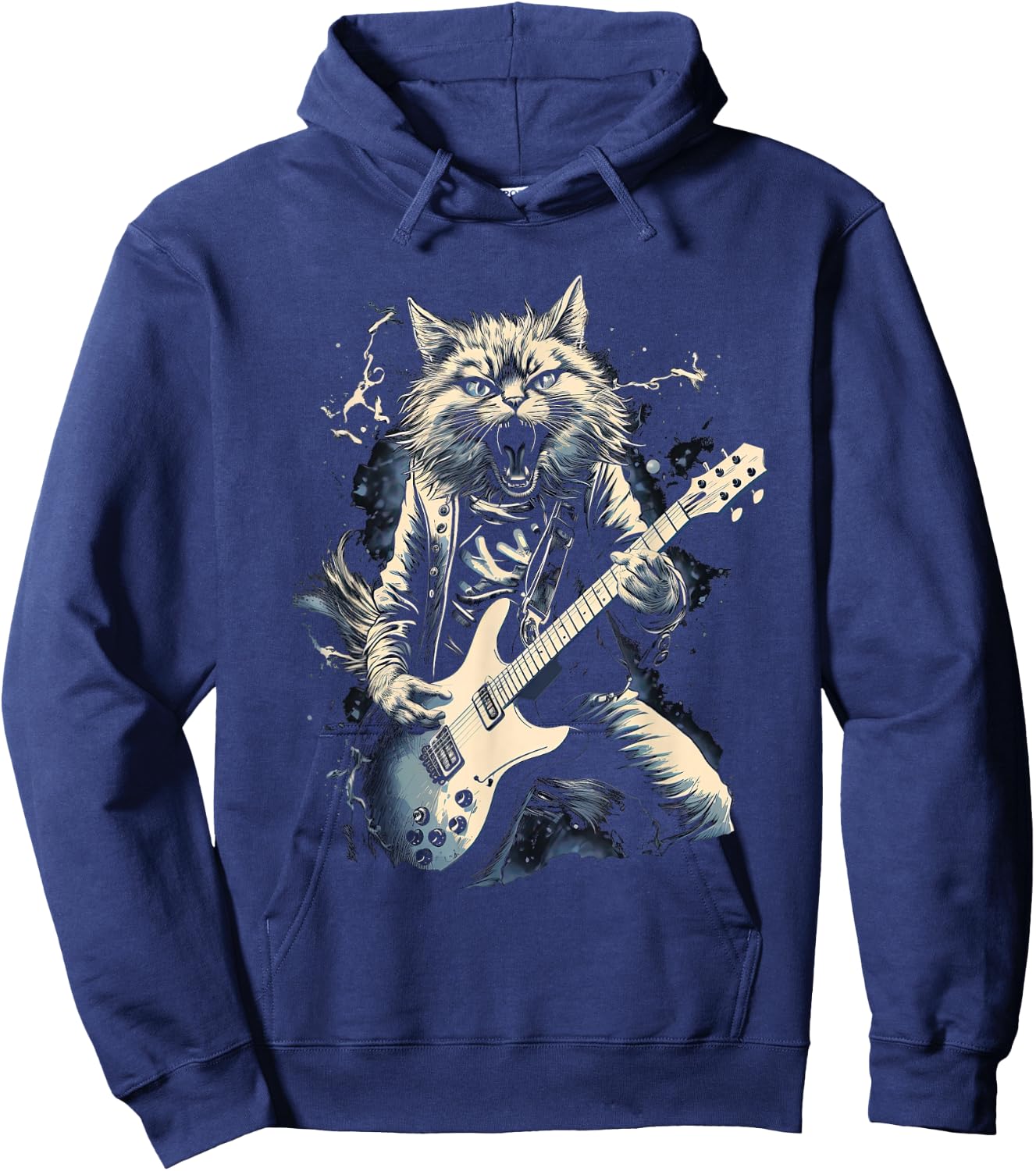 Cat Playing Bass Guitar Guitarist Rocker Cool Hoodie - Hoodie | Navy
