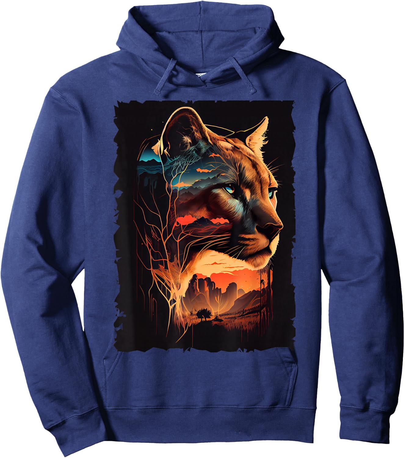 Mountain Cougar Sunset Wilderness Wildlife Art Hoodie - Hoodie | Navy