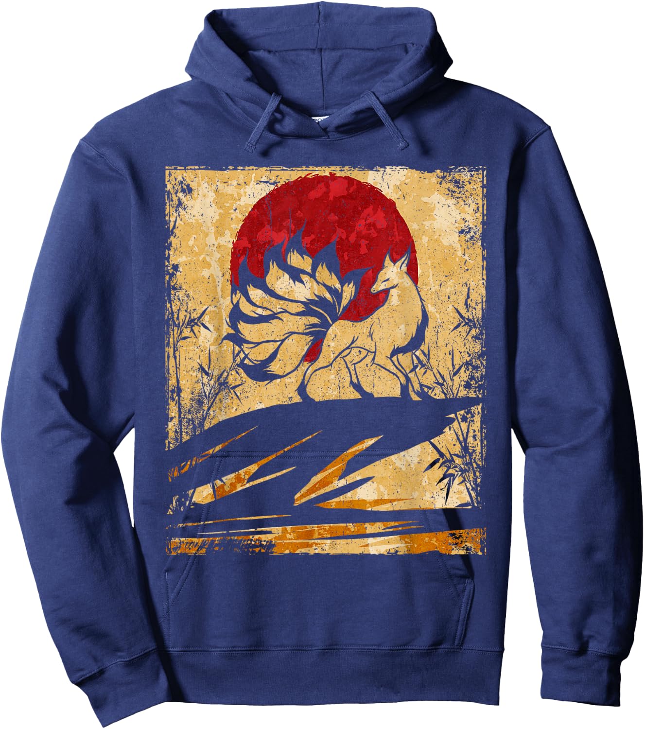 Nine Tailed Fox Japanese Art Retro Hoodie - Hoodie | Navy
