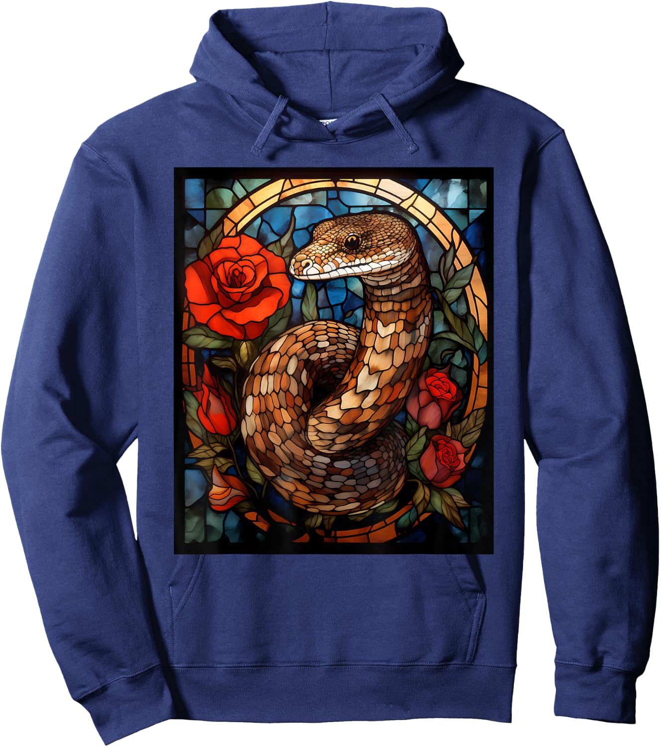 Stained Glass Style Western Diamondback Rattlesnake Hoodie - Hoodie | Navy