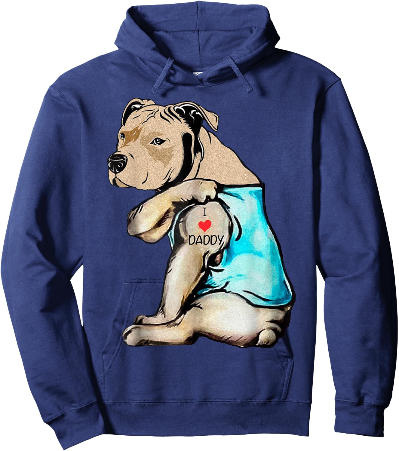 Pitbull Dog I Love Daddy Tattoo Funny Daddy Pitbull Family Hoodie - Hoodie | Navy