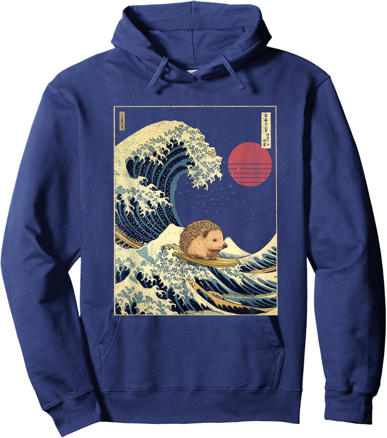 Hedgehog Japanese Kanagawa Wave Funny Surf Animal Hoodie - Hoodie | Navy