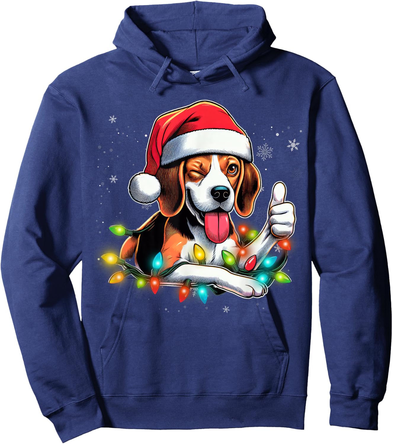 Beagle Christmas Tree Lights, Funny Dog Santa Pajama, Women Hoodie - Hoodie | Navy