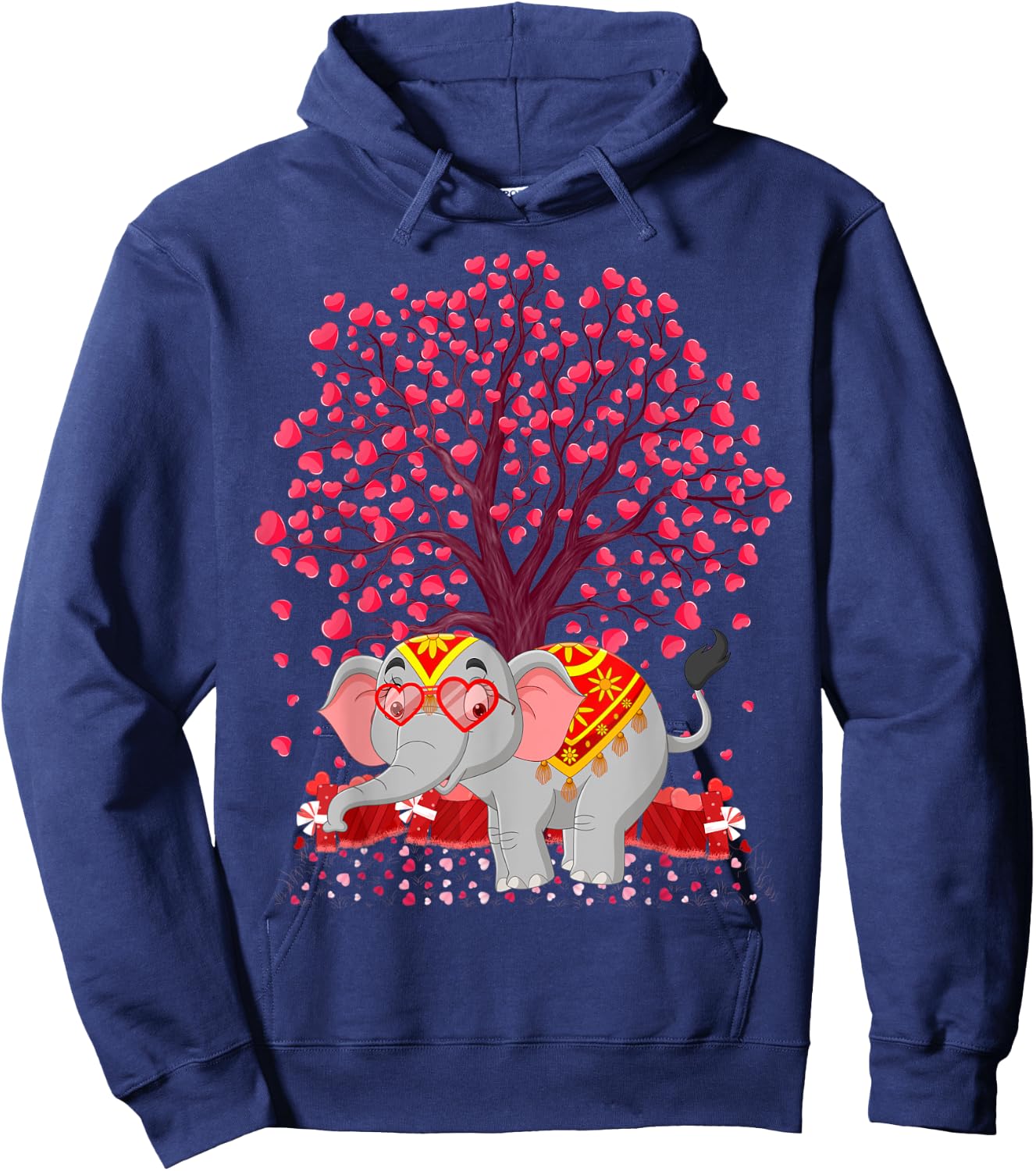 Elephant Lover Heart Tree Indian Elephant Valentine's Day Hoodie - Hoodie | Navy