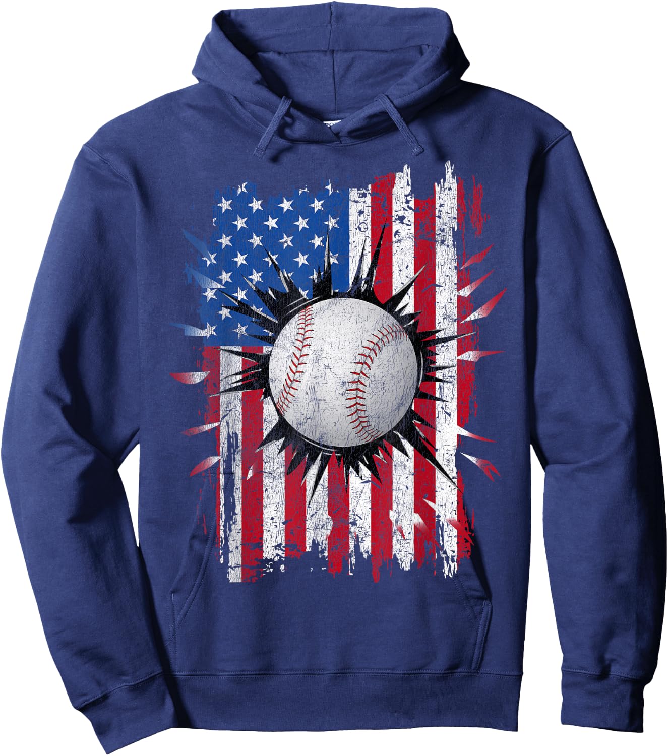 American Flag Baseball Vintage 4th of July USA Patriotic Hoodie - Hoodie | Navy