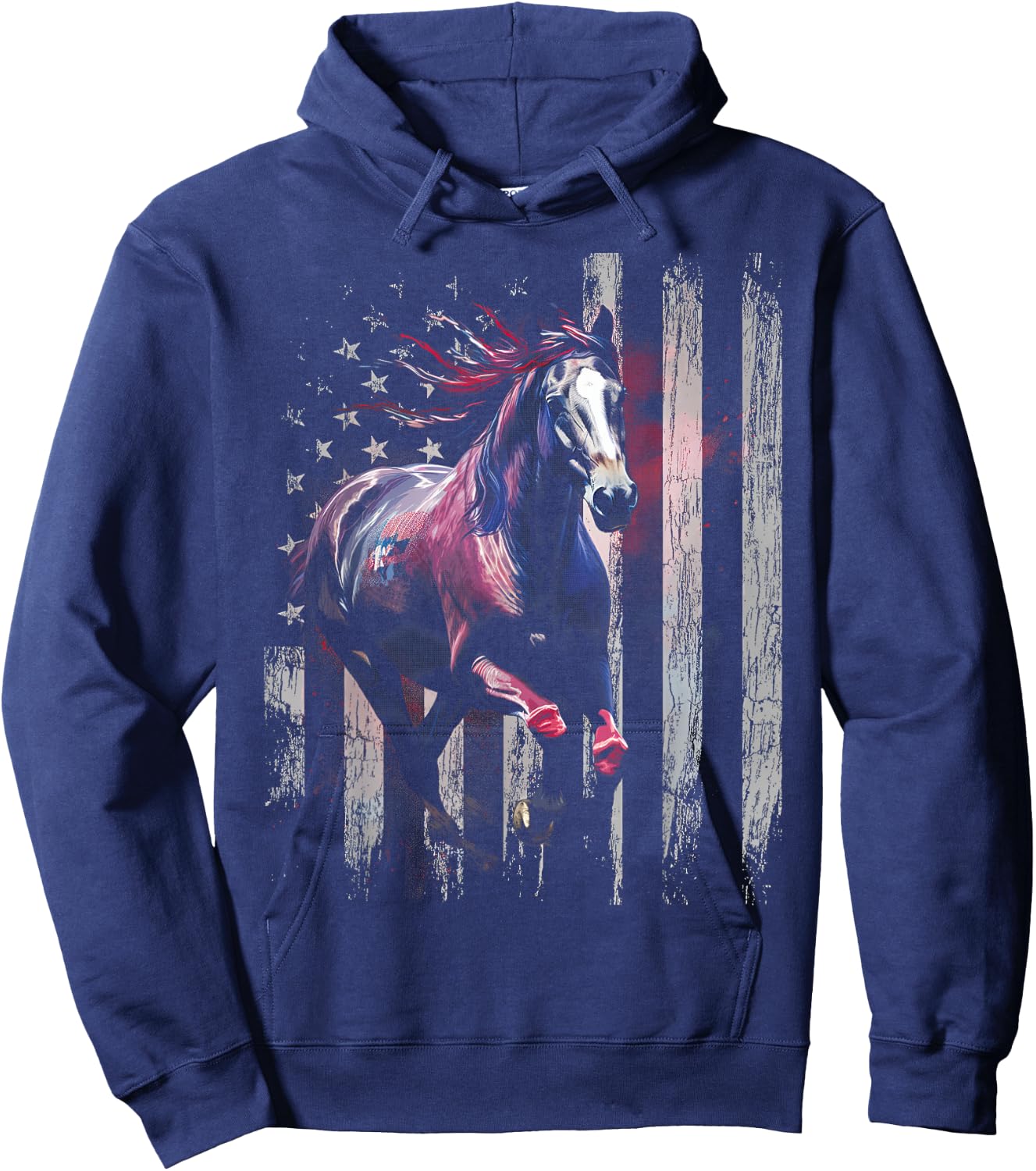 Patriotic Horse American Flag Horseback Riding Western Farm Hoodie - Hoodie | Navy